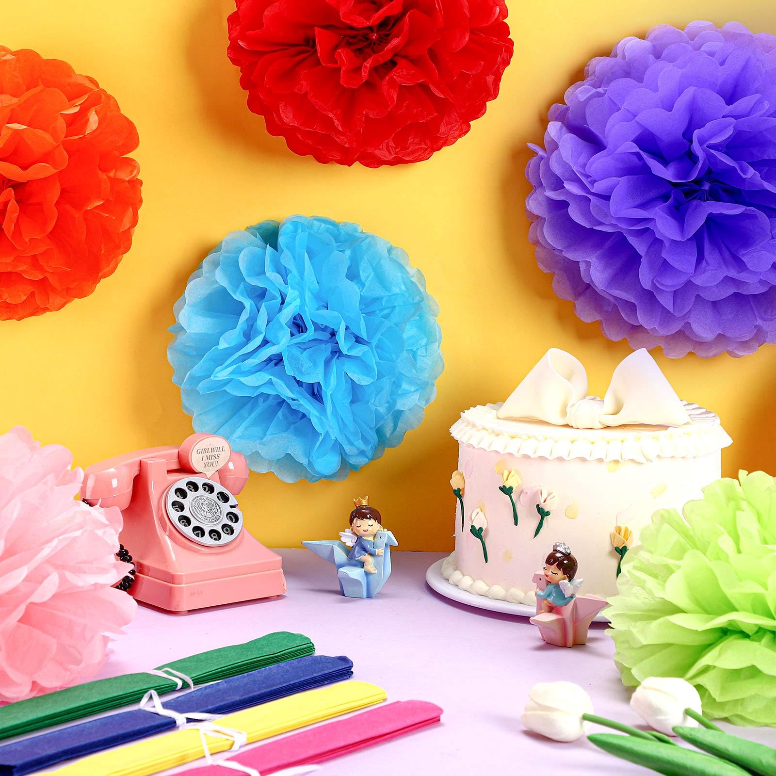 Yeaqee 30 Pcs Large Tissue Paper Pom Poms 14 12 10 Inch, Multicolor