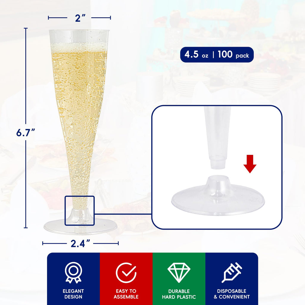 100-Pack 4.5 oz Clear Disposable Champagne Flutes