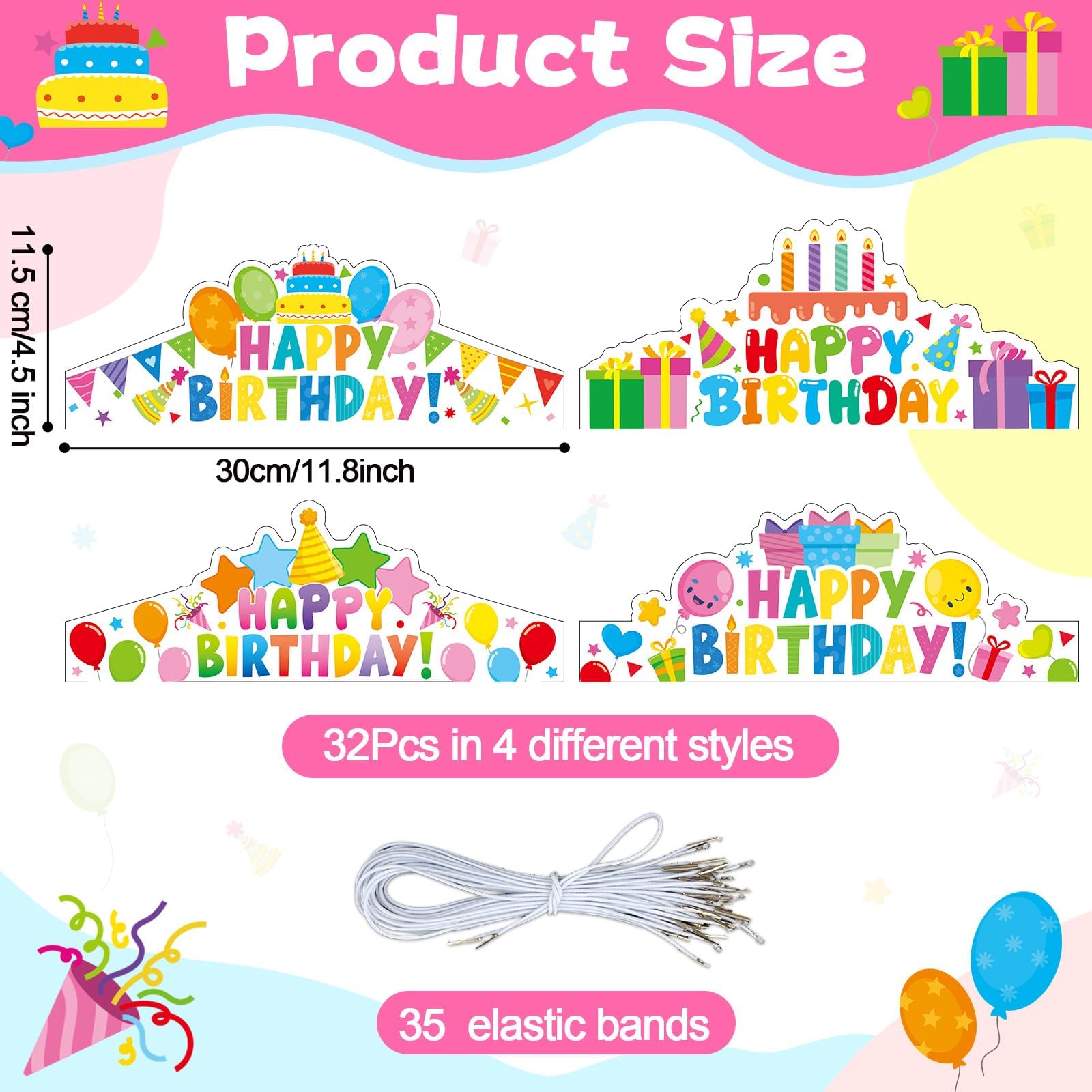 32-Piece Adjustable Birthday Crown Party Hat Set