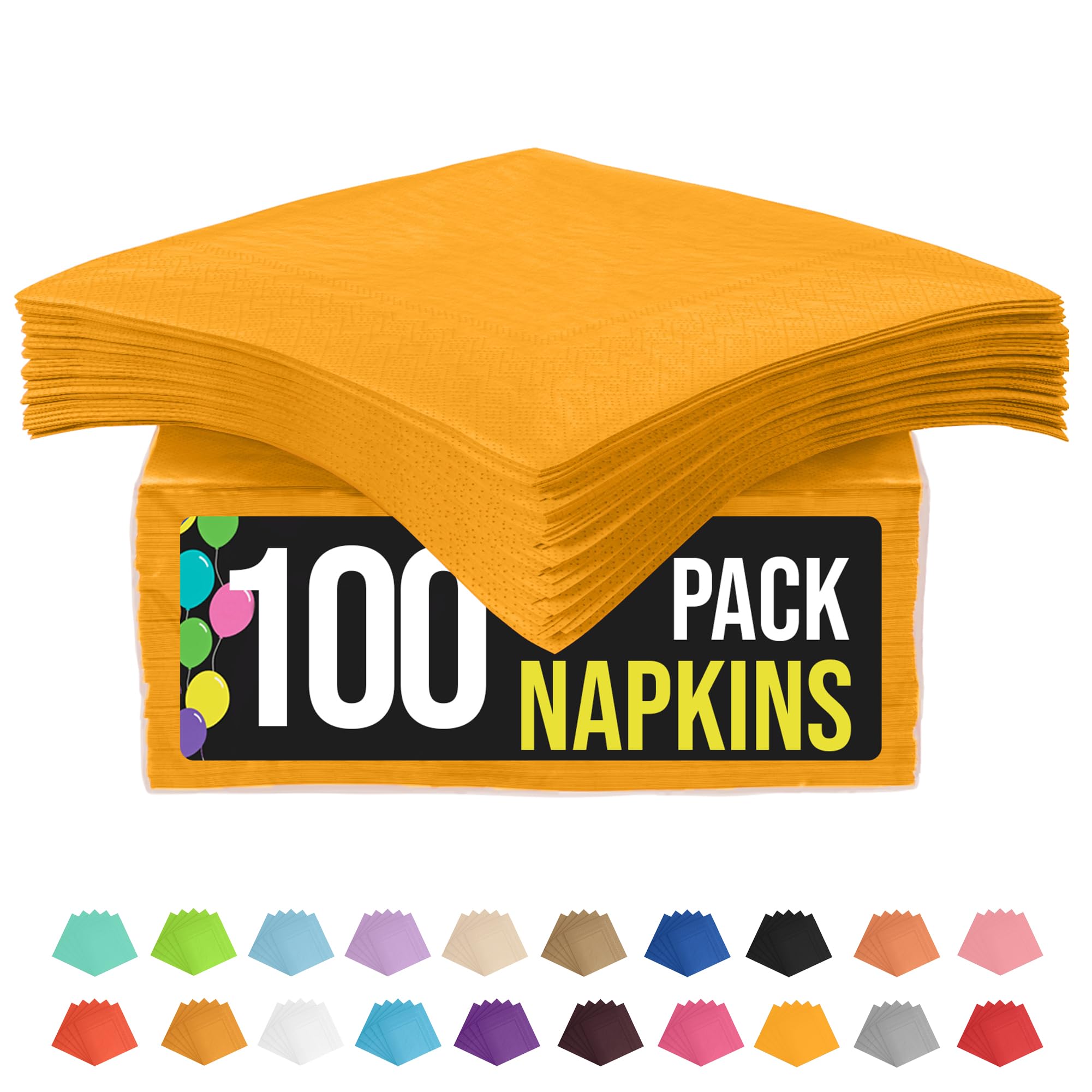 100-Pack 2-Ply Colored Paper Napkins for Parties