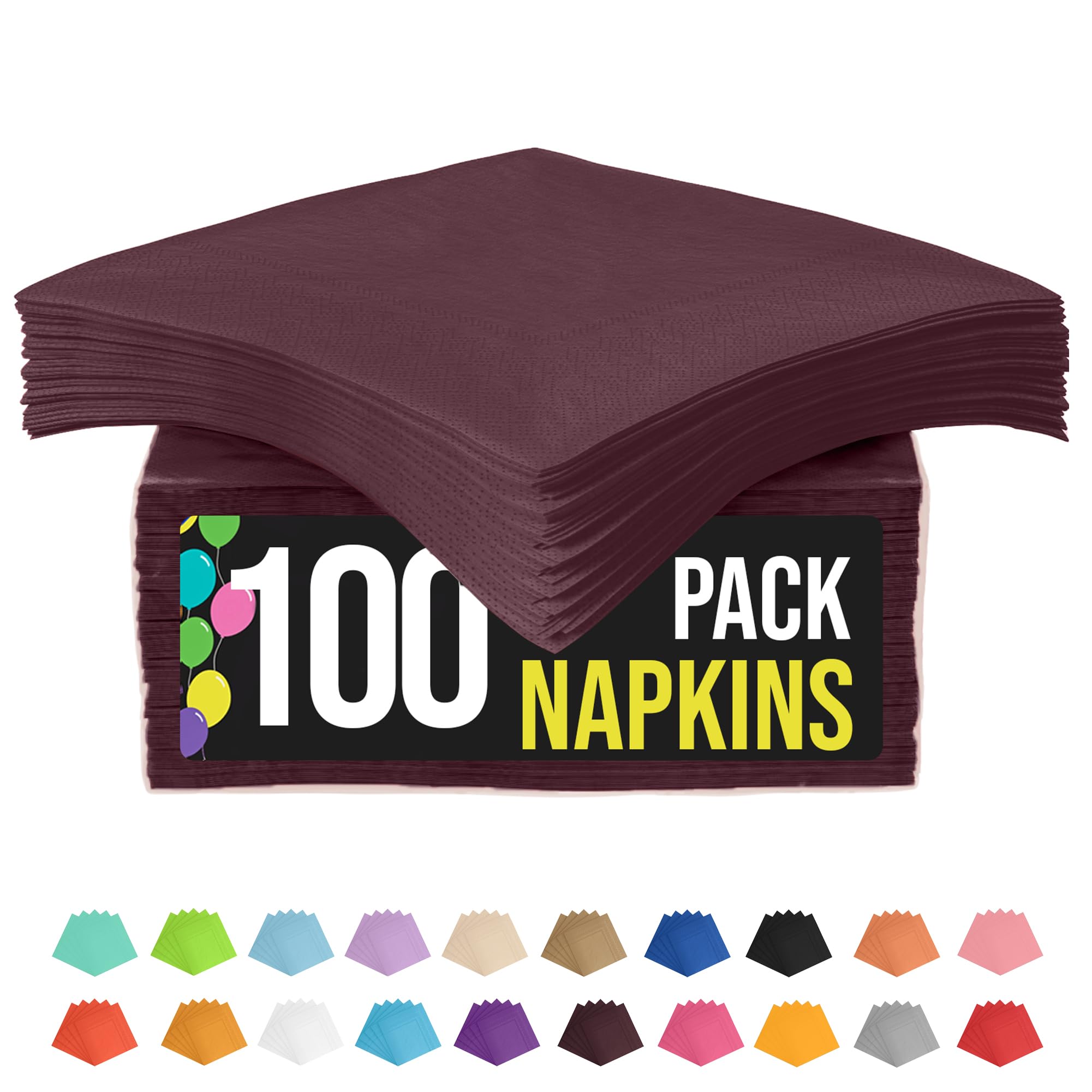 100-Pack 2-Ply Colored Paper Napkins for Parties