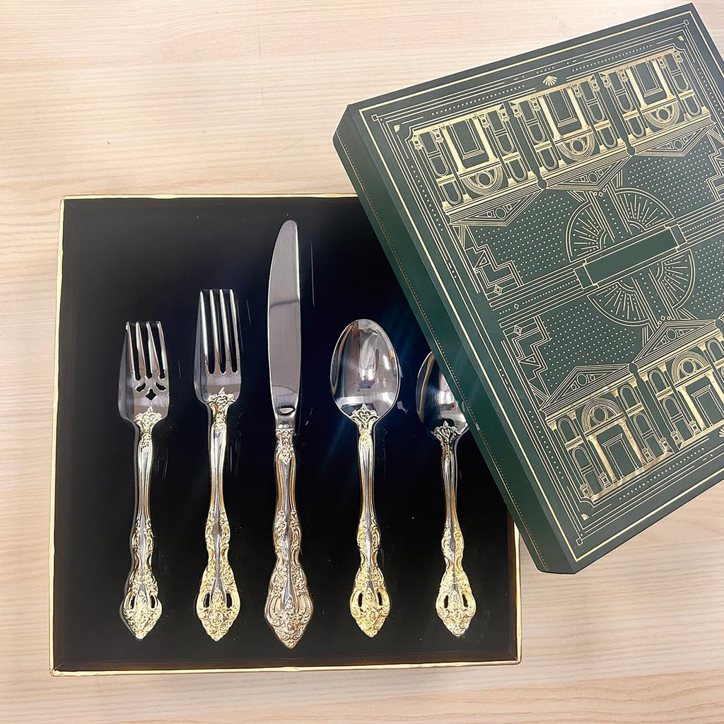 60-Piece Gold Stainless Steel Flatware Set for 12
