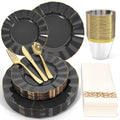 Glowserve Plastic Plates Disposable for Halloween， Plastic Dinner Plates with Gold Rim for Party Wedding