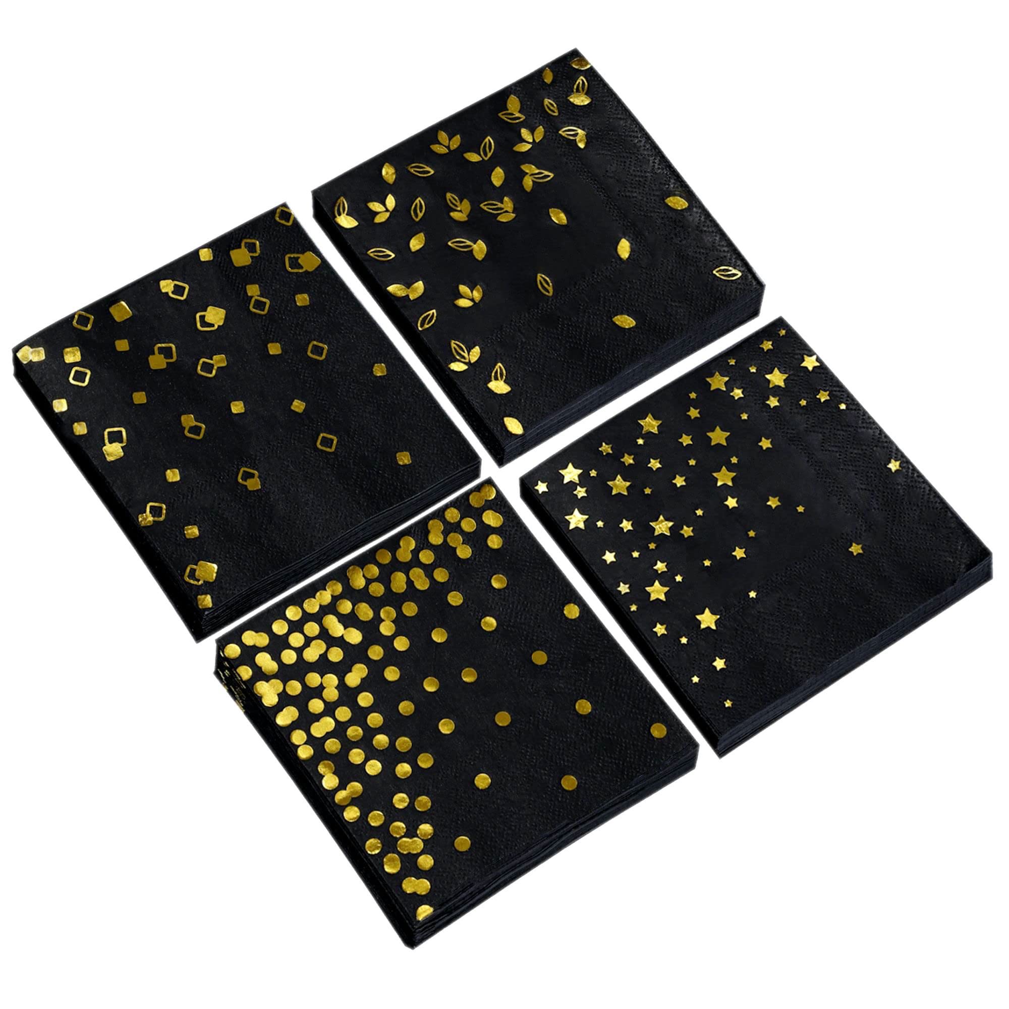100-Pack Gold 3-Ply Cocktail Napkins, 4 Designs