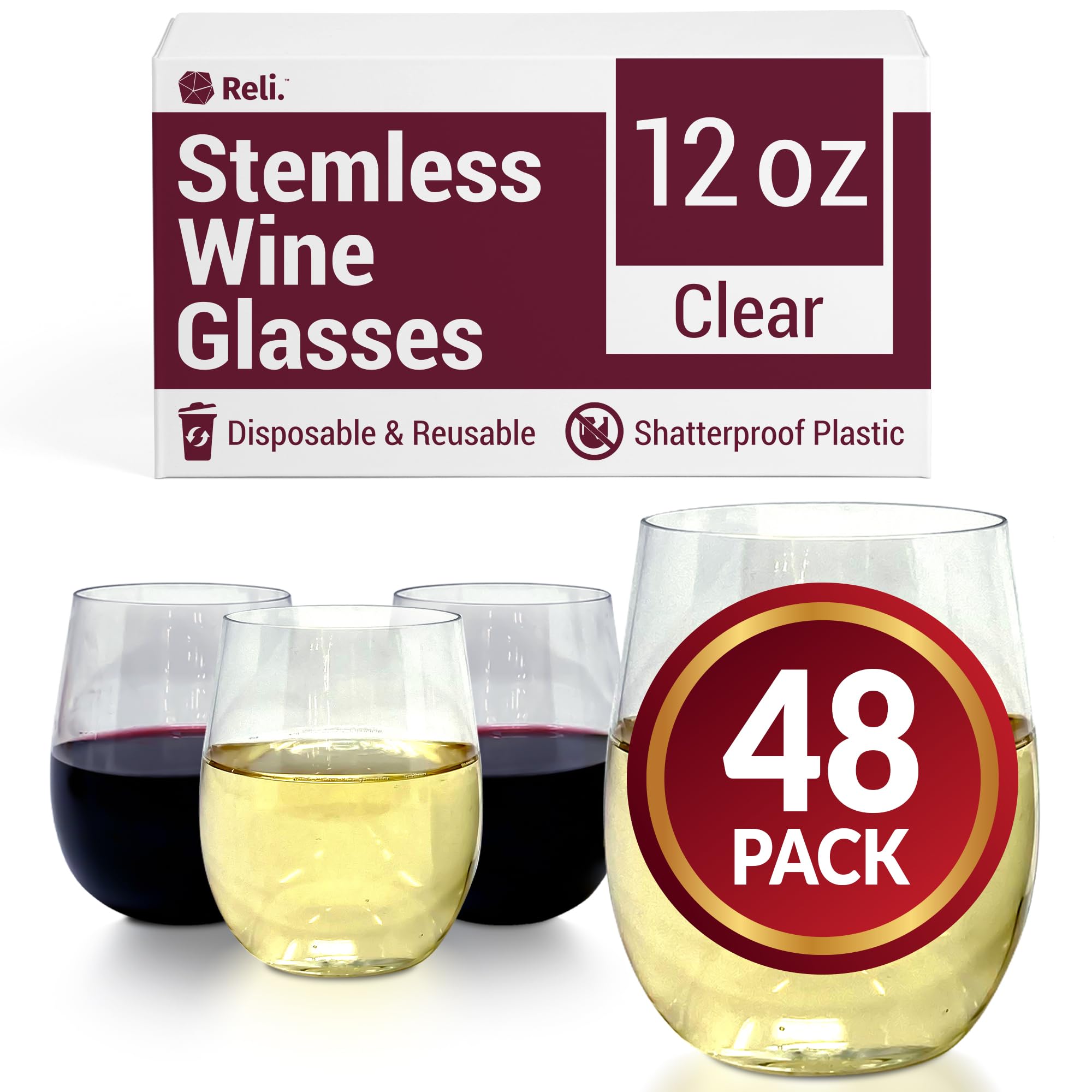 48-Pack 12 oz Clear Disposable Wine Glasses