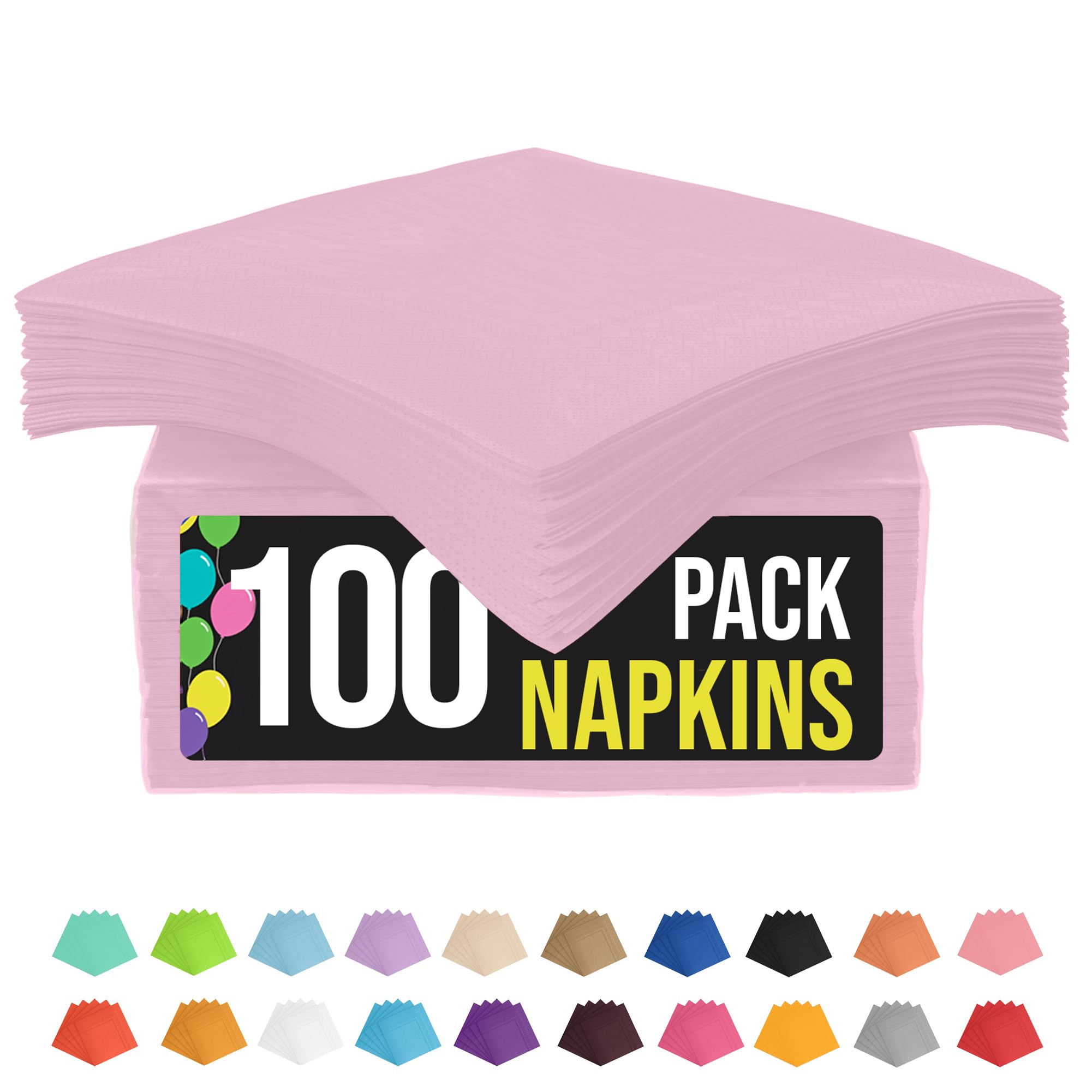 100-Pack 2-Ply Colored Paper Napkins for Parties