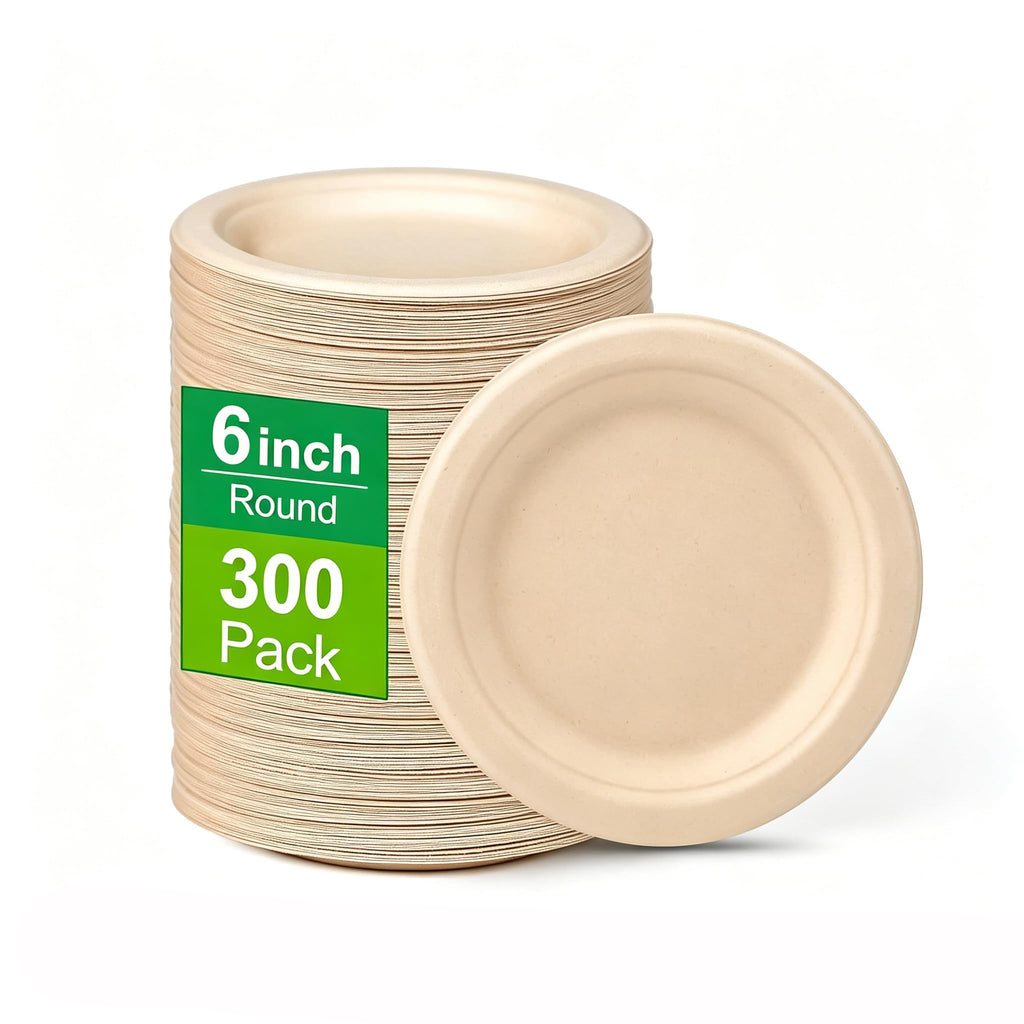 300-Pack 6-Inch Compostable Sugarcane Dessert Plates