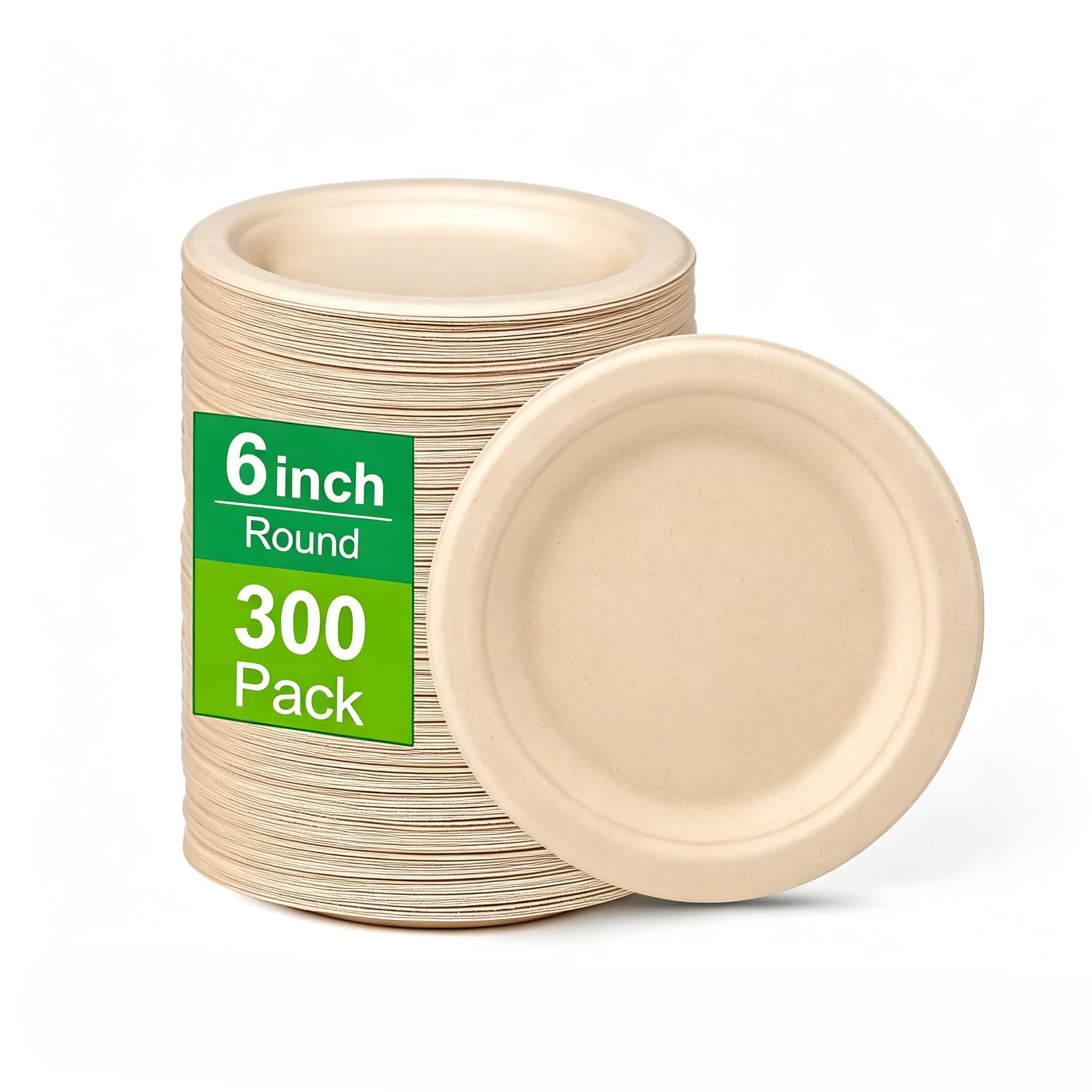 300-Pack 6-Inch Compostable Sugarcane Dessert Plates