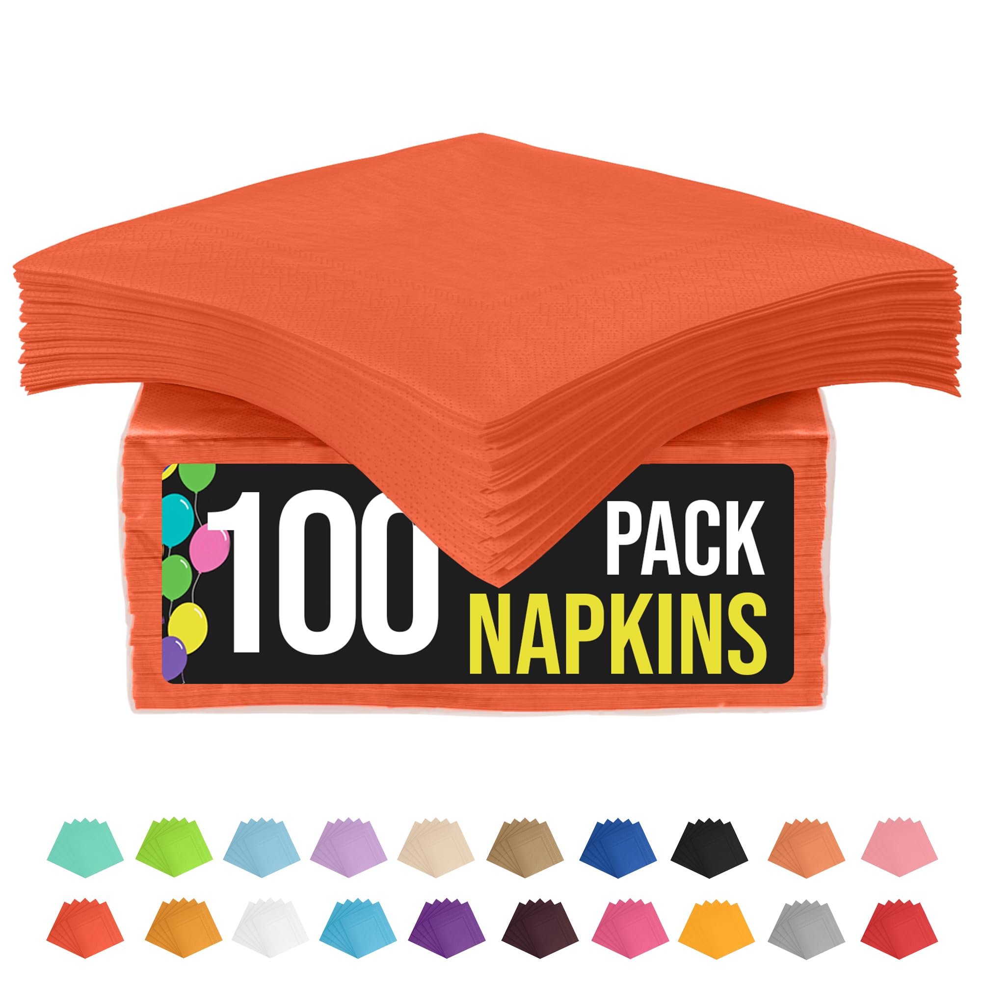 100-Pack 2-Ply Colored Paper Napkins for Parties