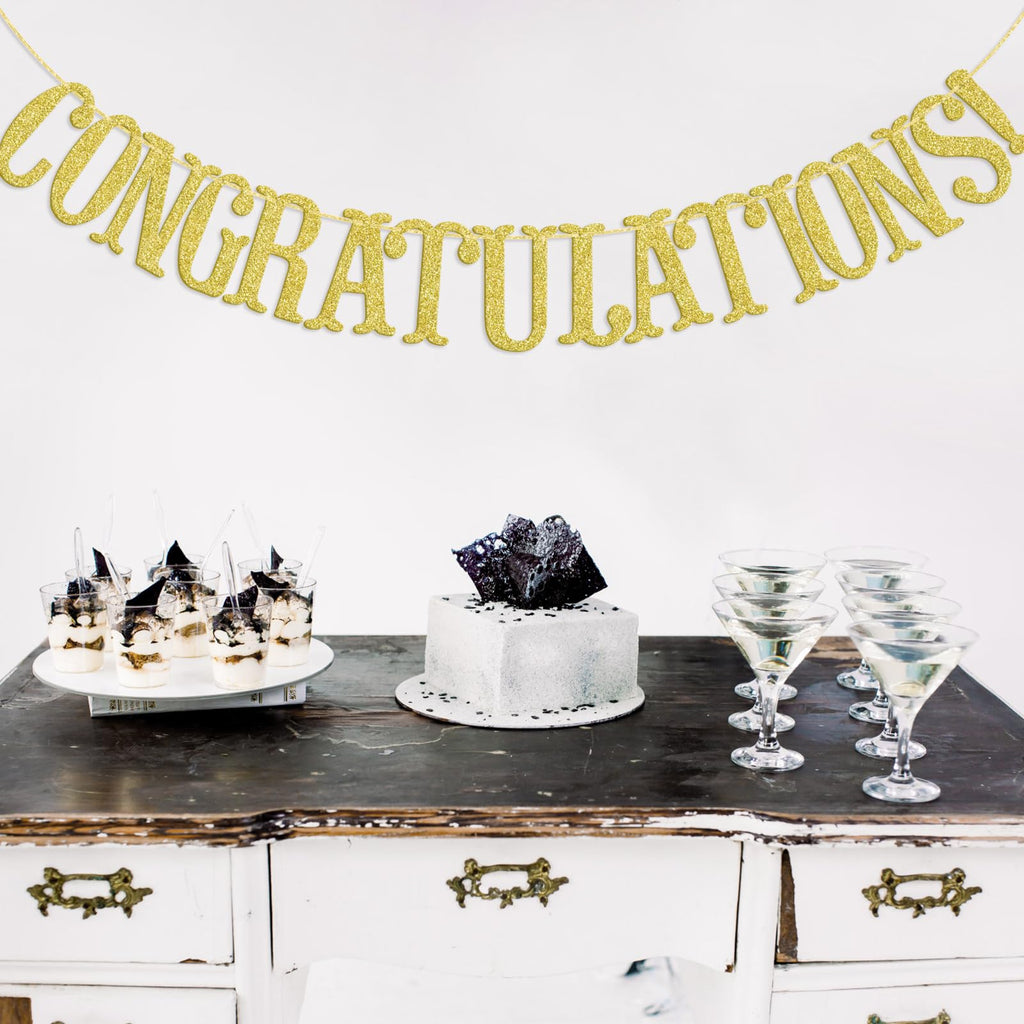 Congratulations Glitter Sign Banner- Graduation, Wedding, Retirement Party Supplies Decorations