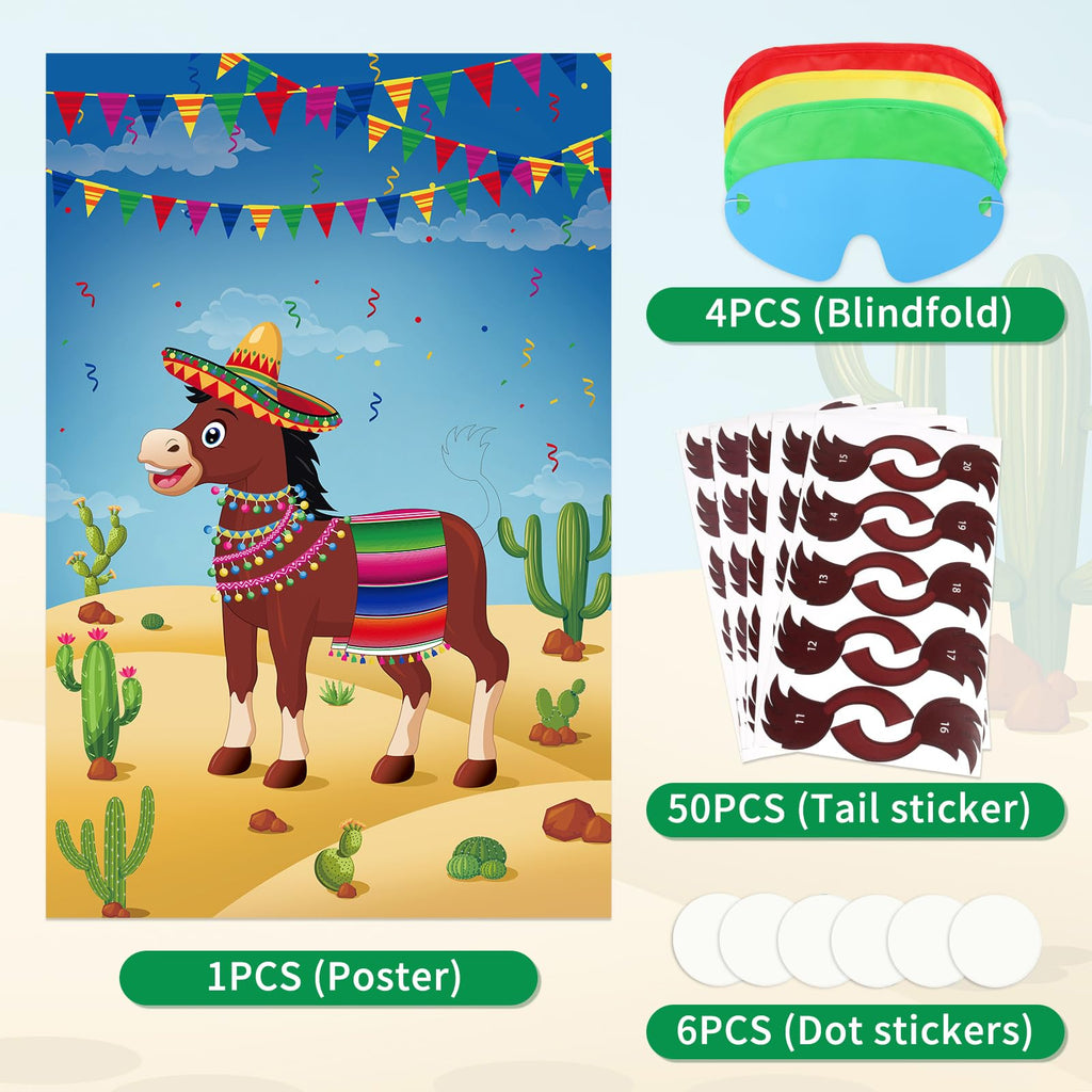 Pin the Tail on the Donkey Party Game with 50 Tails