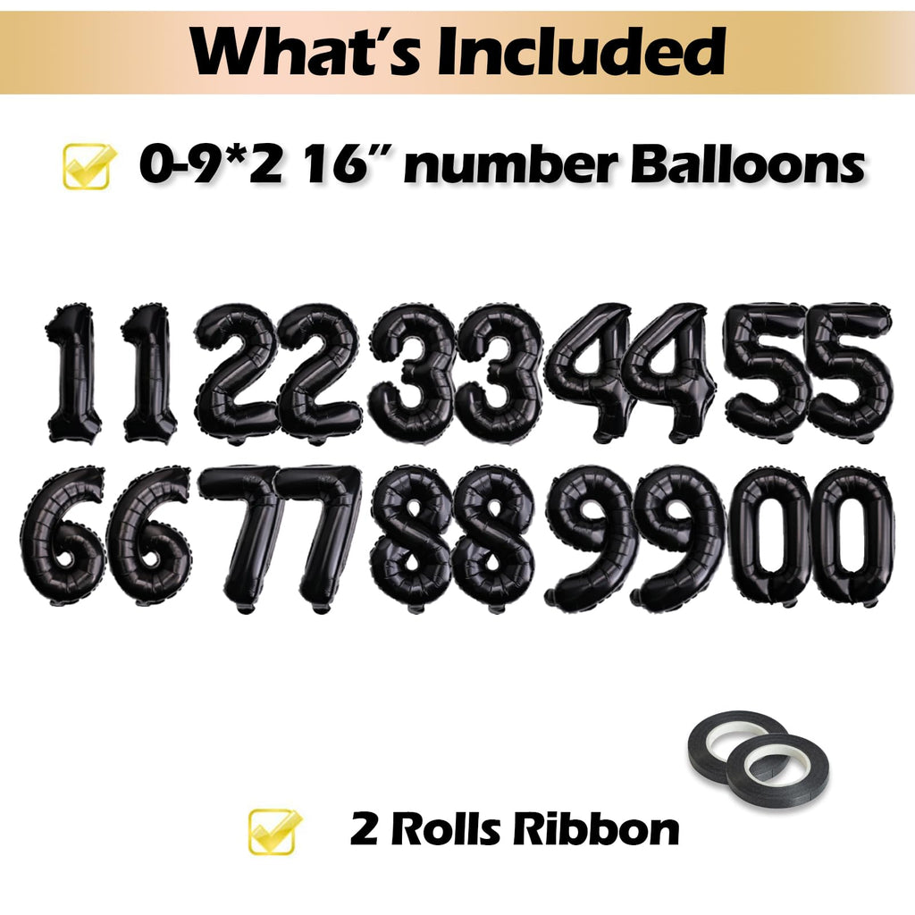 [20 Pcs] 16" Foil Number Balloons (2 sets of 0-8) - Mylar Aluminum Hanging Decorations for Graduation, Birthday, Christmas & New Year's Eve Parties