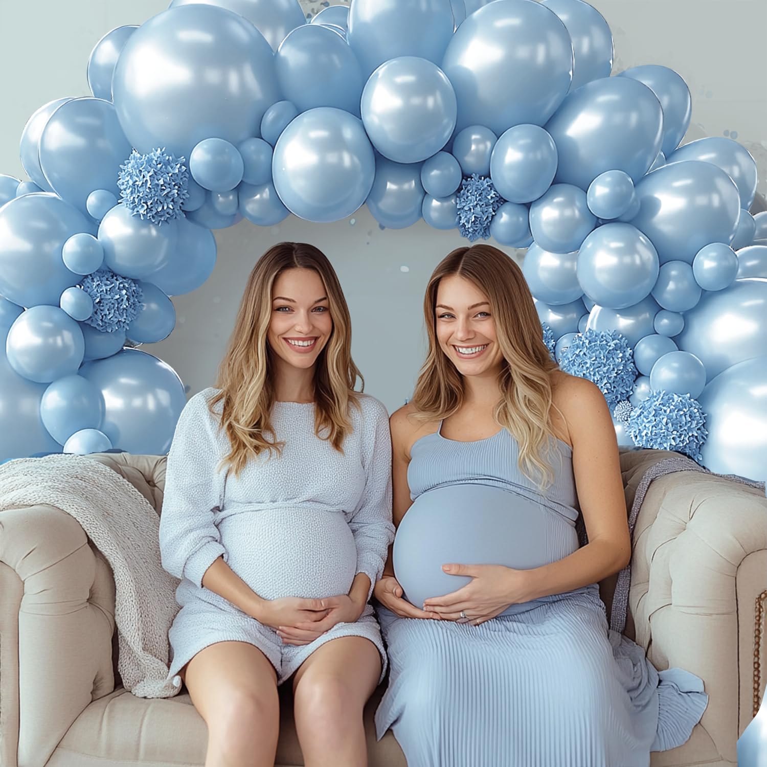 Pearl Balloon Arch Kit, Double Stuffed Pastel Blue Balloons Graland Different Size 18/12/10/5inch Light Baby Blue Balloons for Boy Baby Bridal Shower Wedding Party Decorations