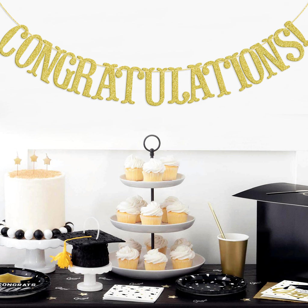Congratulations Glitter Sign Banner- Graduation, Wedding, Retirement Party Supplies Decorations