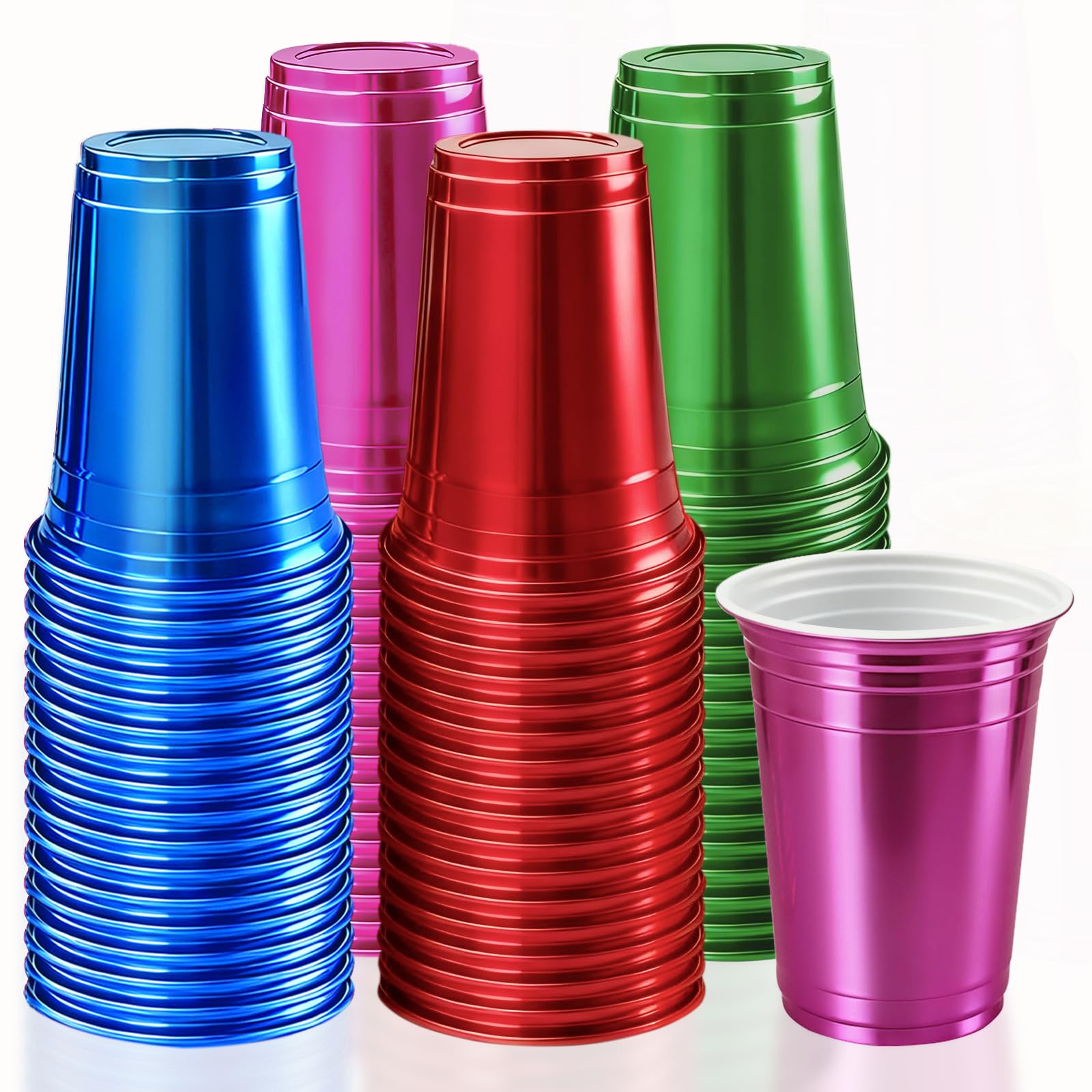 100-Pack 16 oz Assorted Metallic Disposable Party Cups