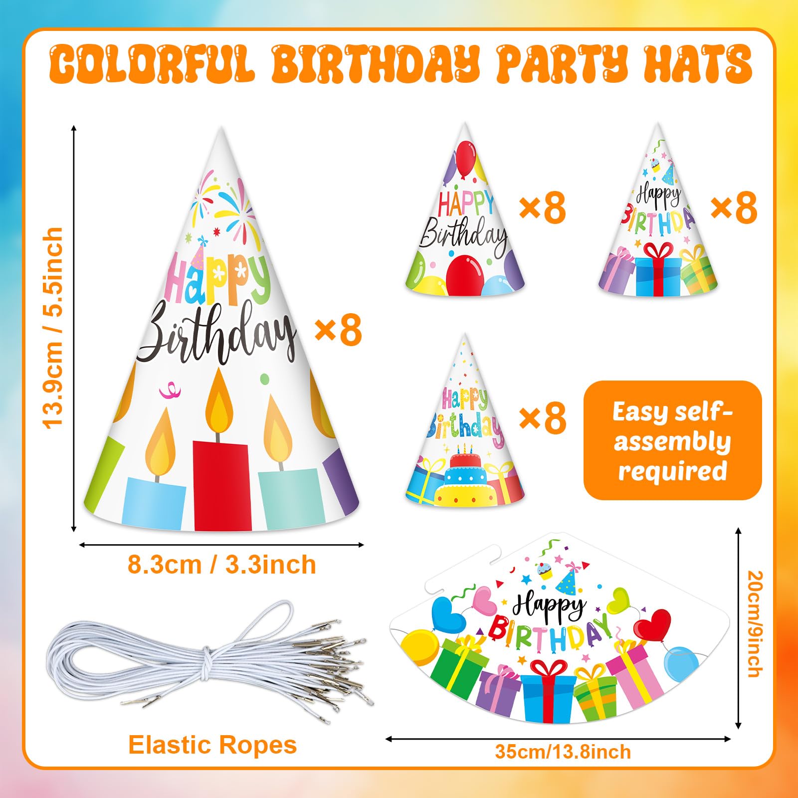 32-Piece Colorful Paper Birthday Party Hat Set