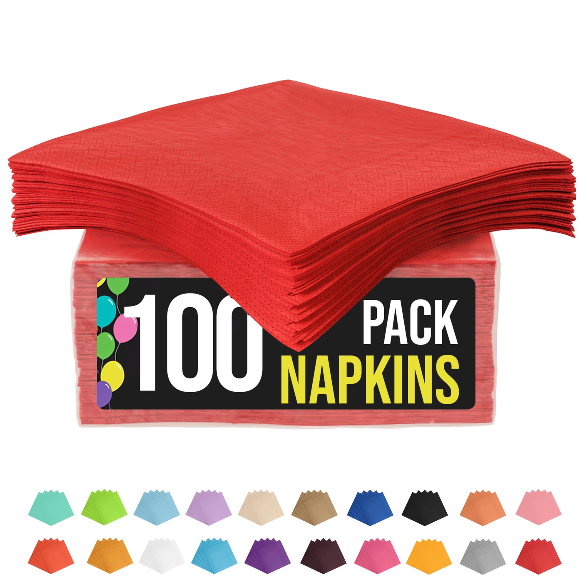 100-Pack 2-Ply Colored Paper Napkins for Parties