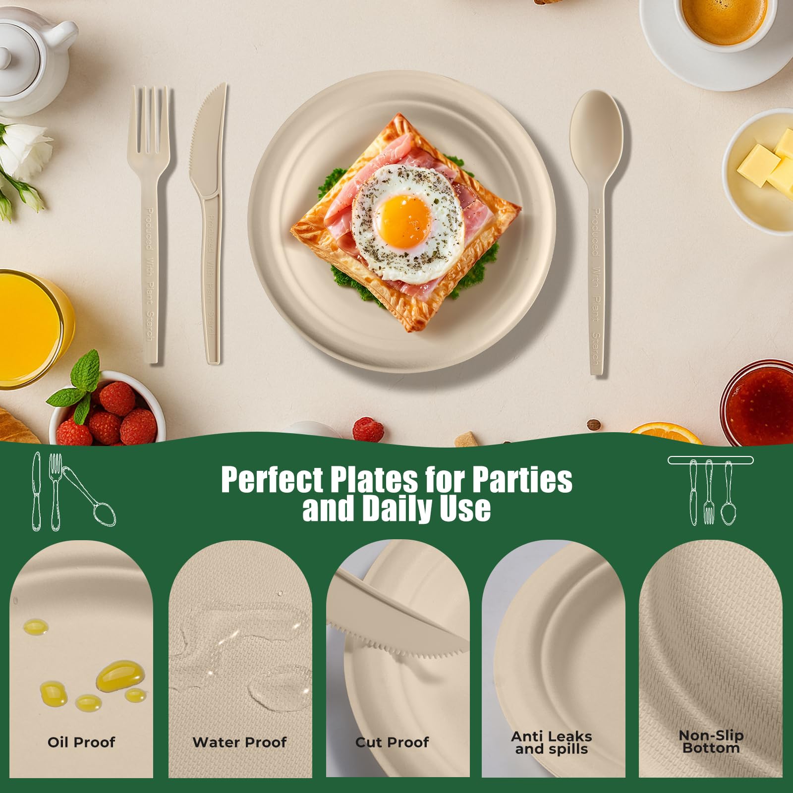 250-Piece Biodegradable Disposable Paper Dinnerware Set
