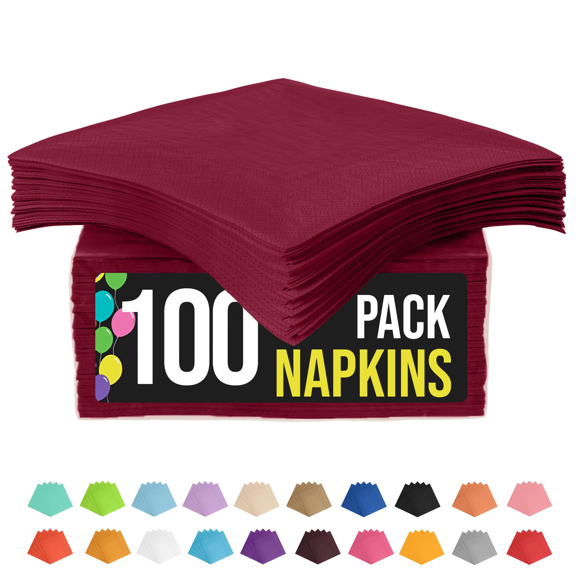 100-Pack 2-Ply Colored Paper Napkins for Parties