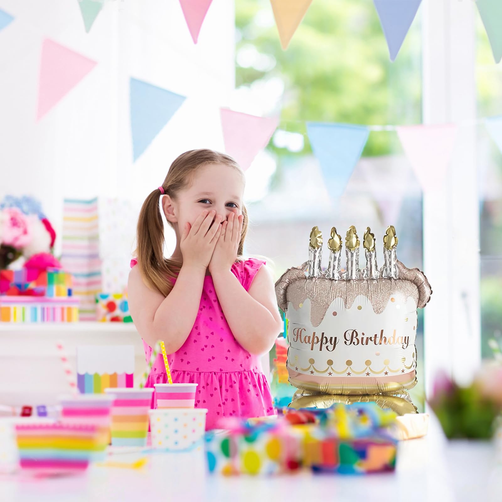 Happy Birthday Foil Balloons, Self-Standing Birthday Cake Balloon