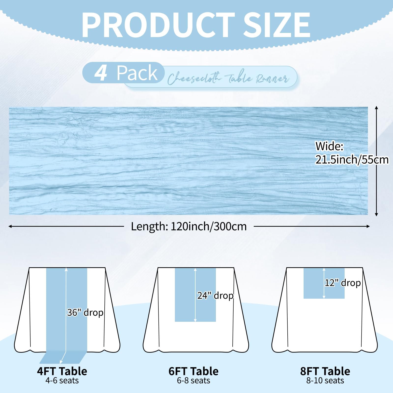 20 x 120-Inch Semi-Sheer Gauze Table Runner