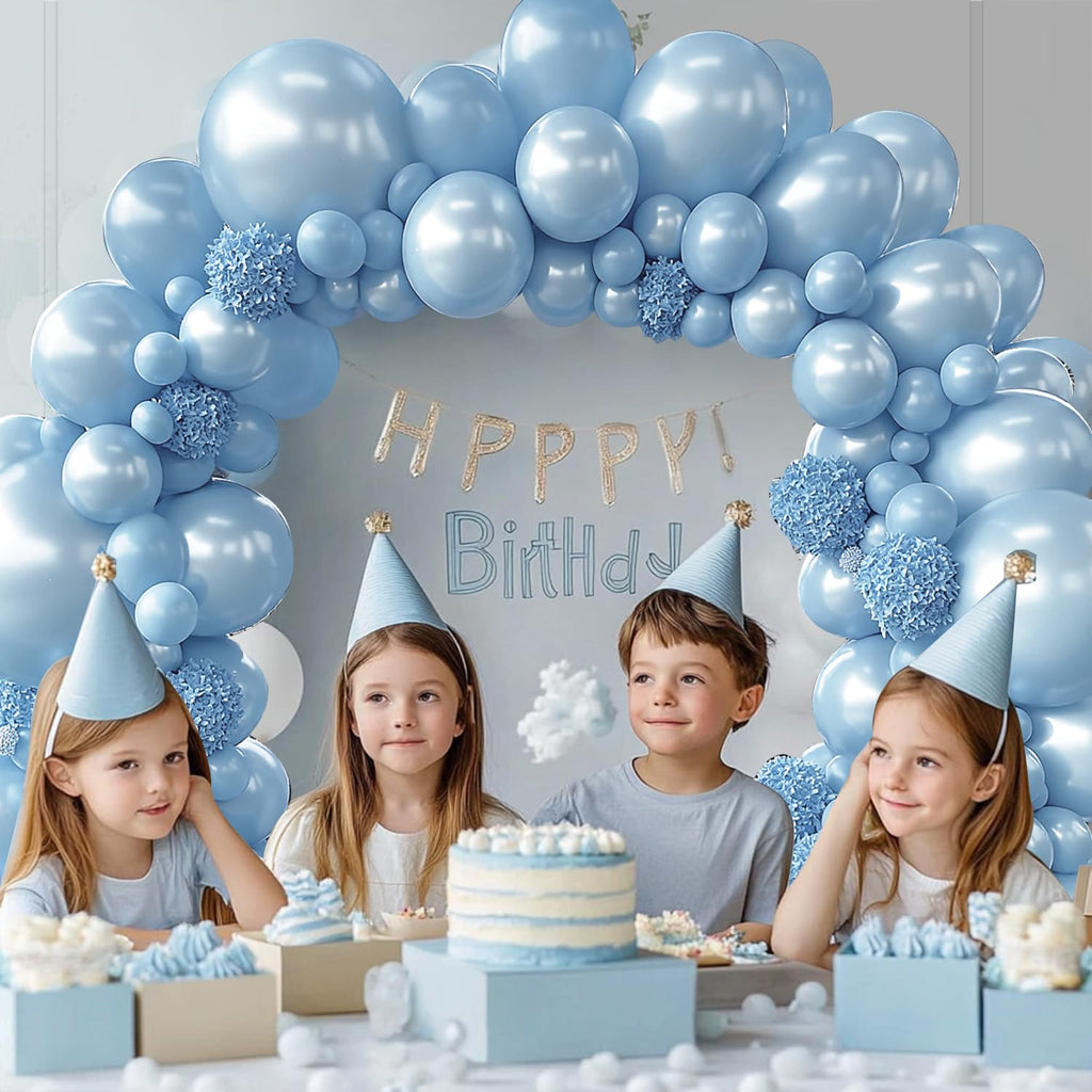 Pearl Balloon Arch Kit, Double Stuffed Pastel Blue Balloons Graland Different Size 18/12/10/5inch Light Baby Blue Balloons for Boy Baby Bridal Shower Wedding Party Decorations