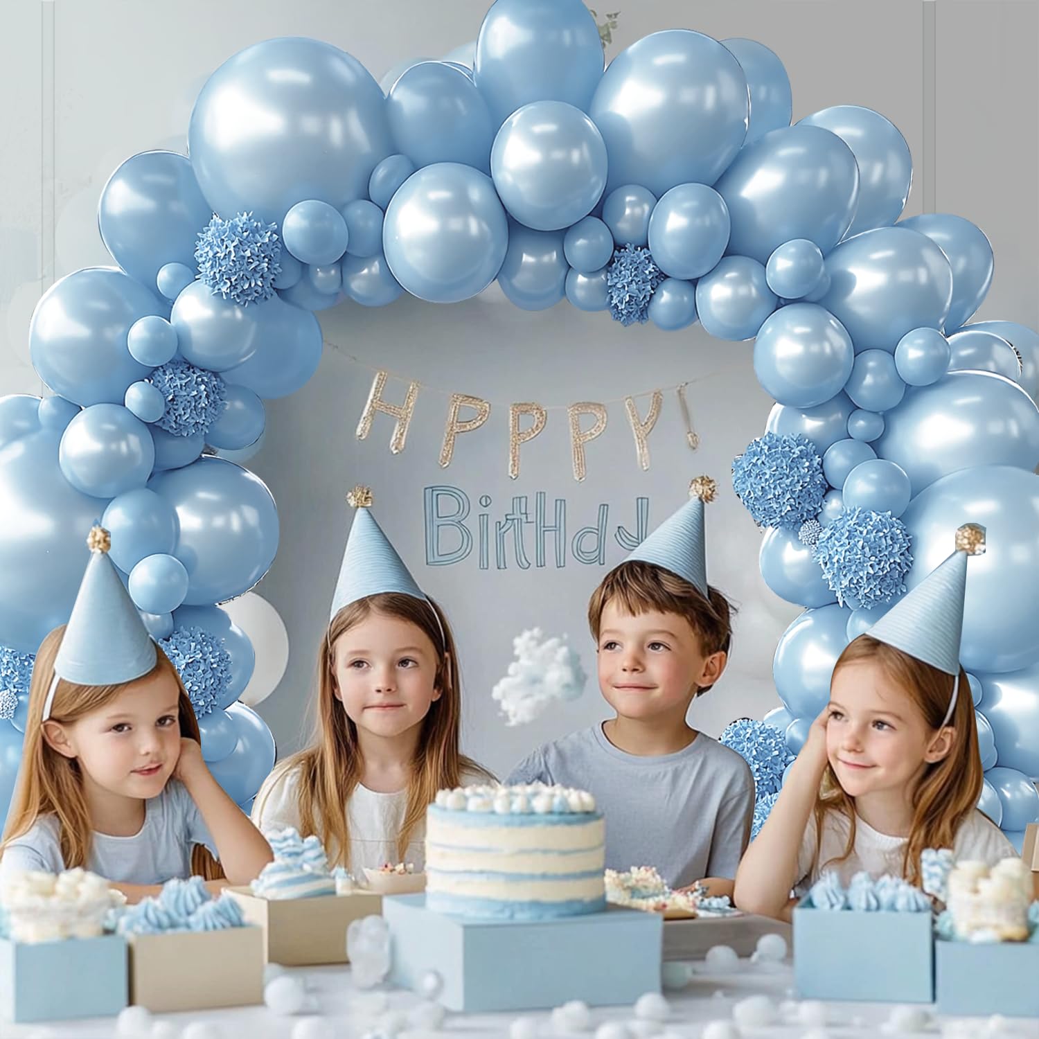 Pearl Balloon Arch Kit, Double Stuffed Pastel Blue Balloons Graland Different Size 18/12/10/5inch Light Baby Blue Balloons for Boy Baby Bridal Shower Wedding Party Decorations