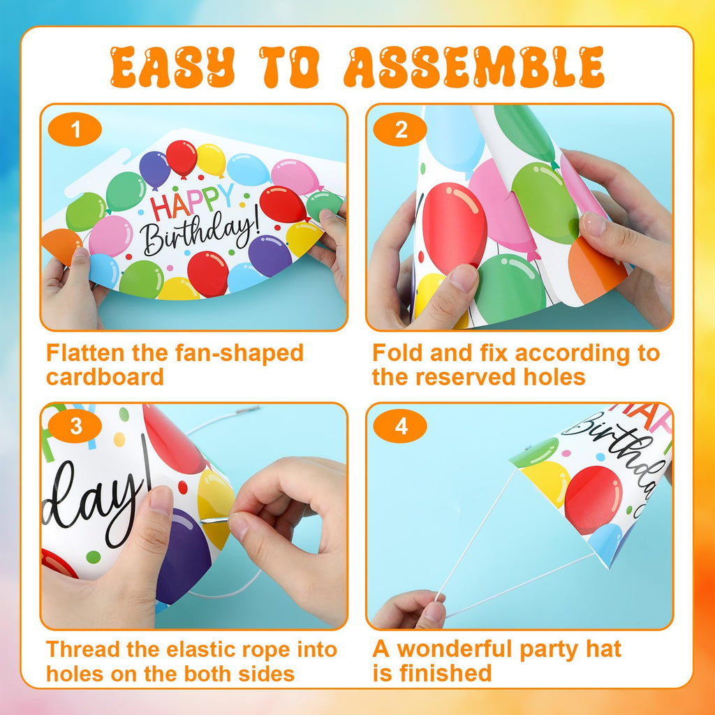 32-Piece Colorful Paper Birthday Party Hat Set