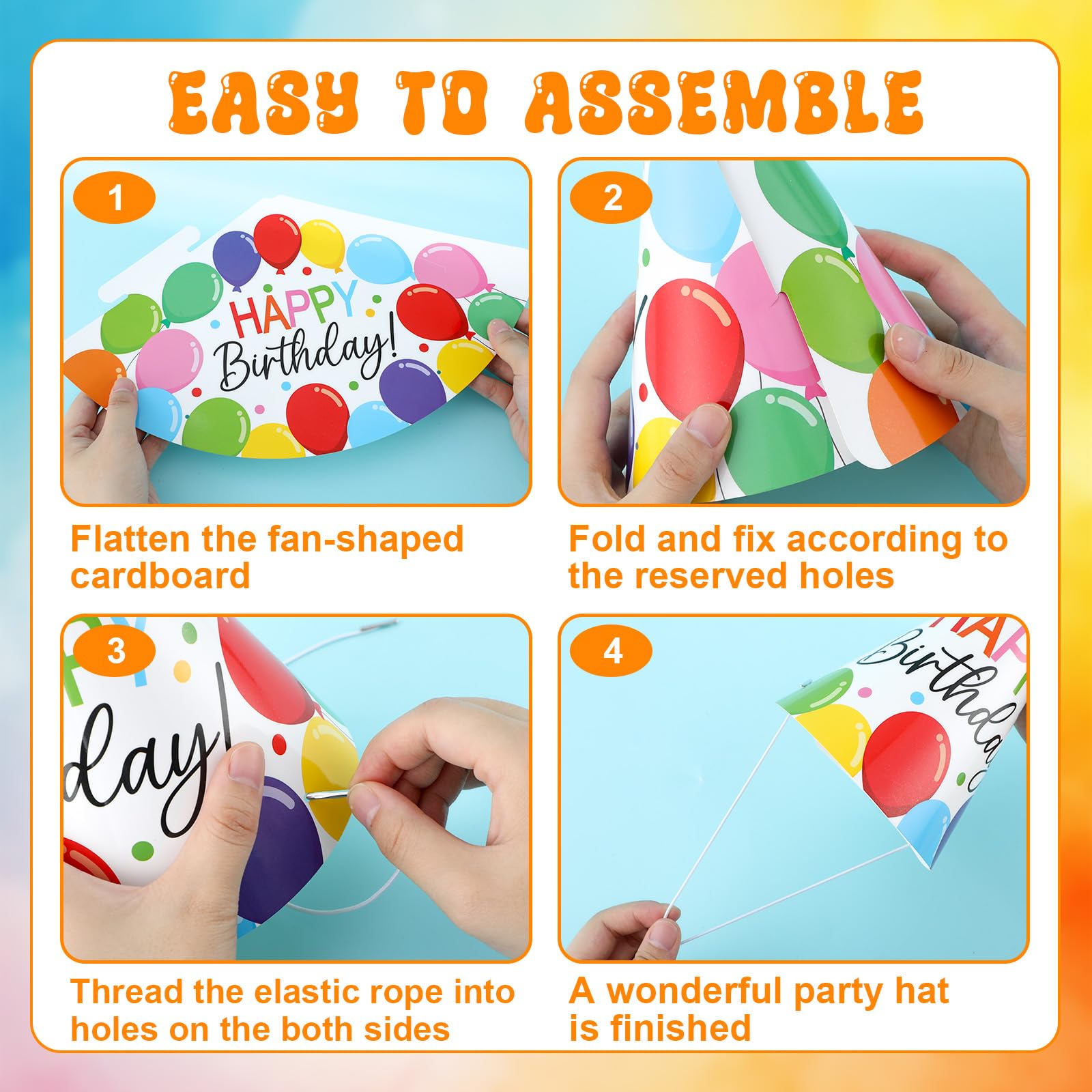 32-Piece Colorful Paper Birthday Party Hat Set