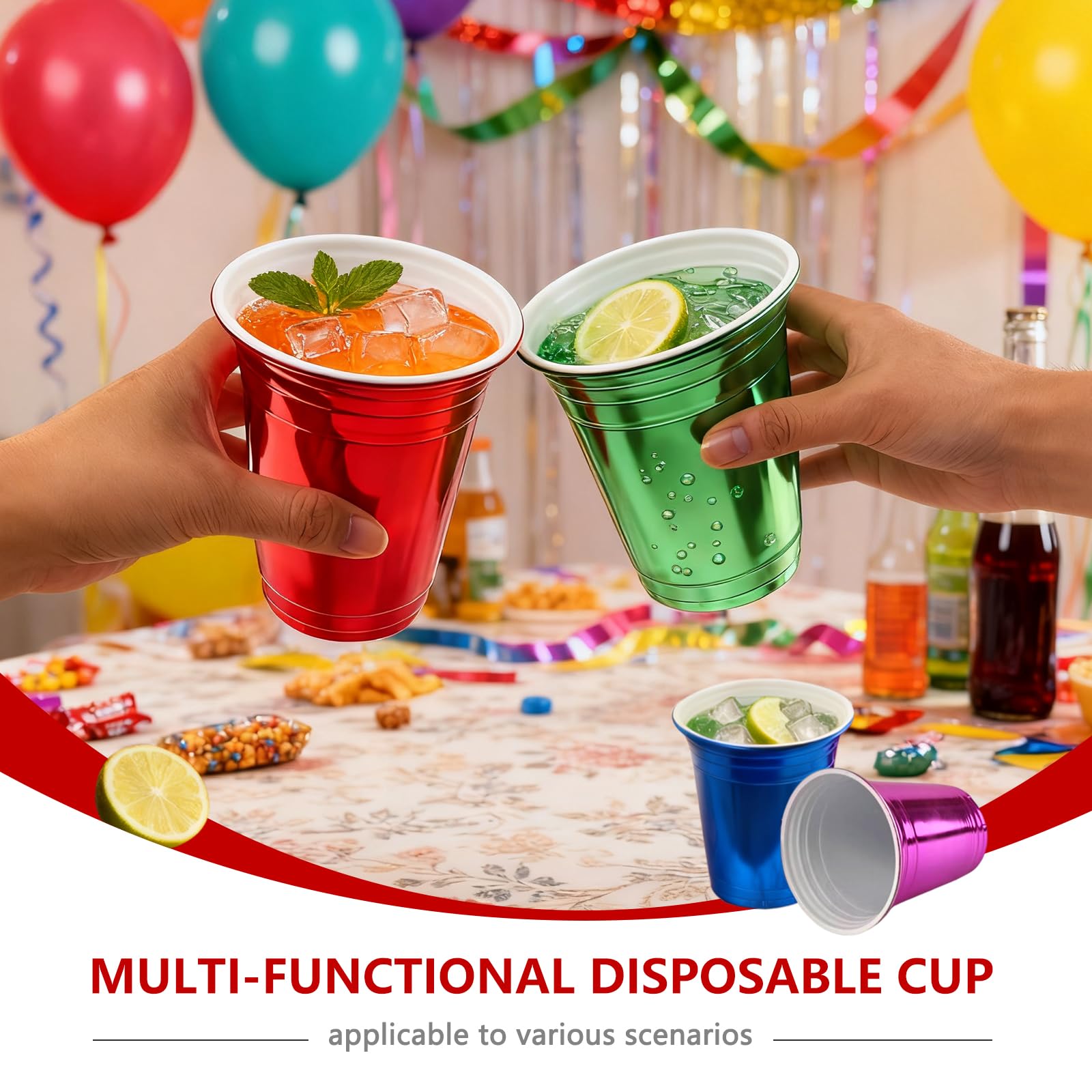 100-Pack 16 oz Assorted Metallic Disposable Party Cups