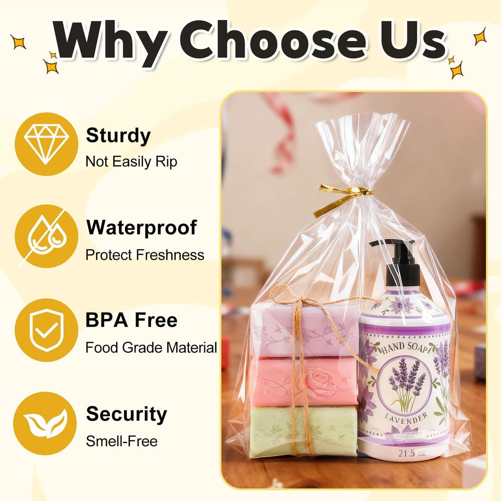 Clear Cellophane Stand-Up Gift Bags with Ties