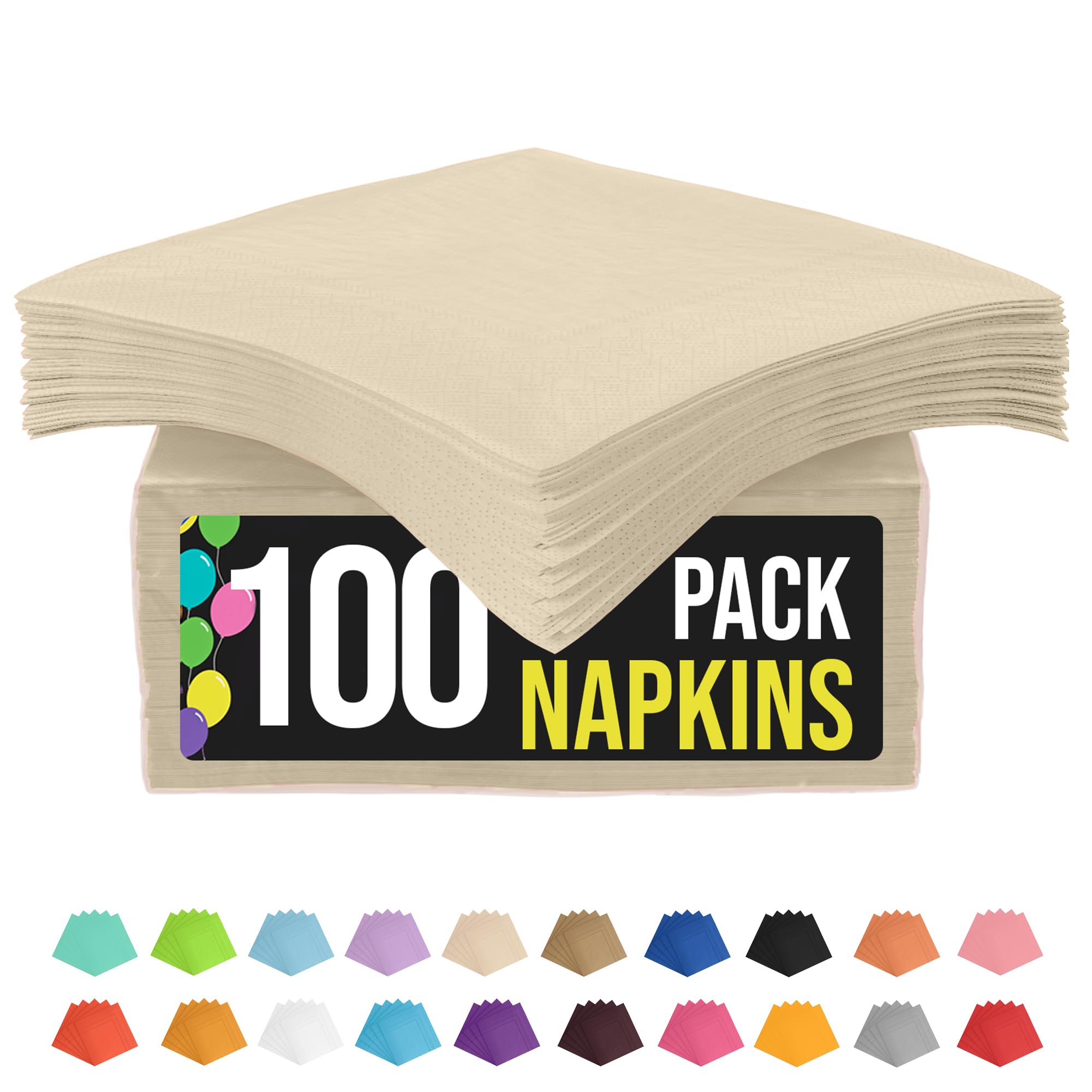 100-Pack 2-Ply Colored Paper Napkins for Parties