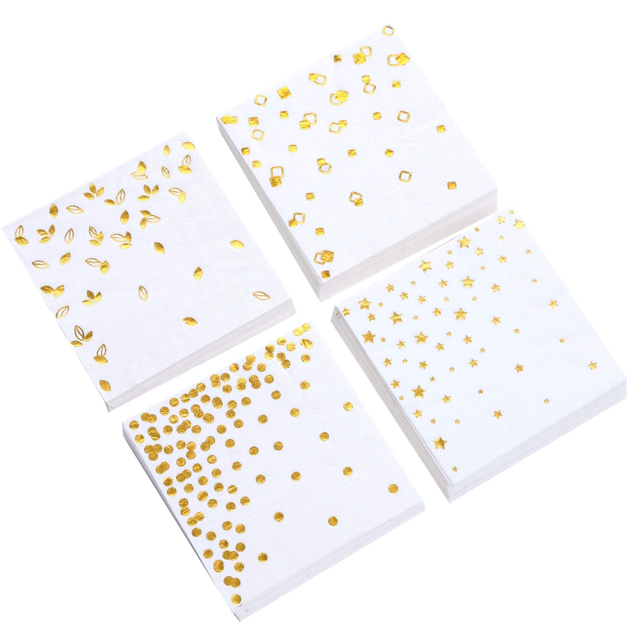 100-Pack Gold 3-Ply Cocktail Napkins, 4 Designs
