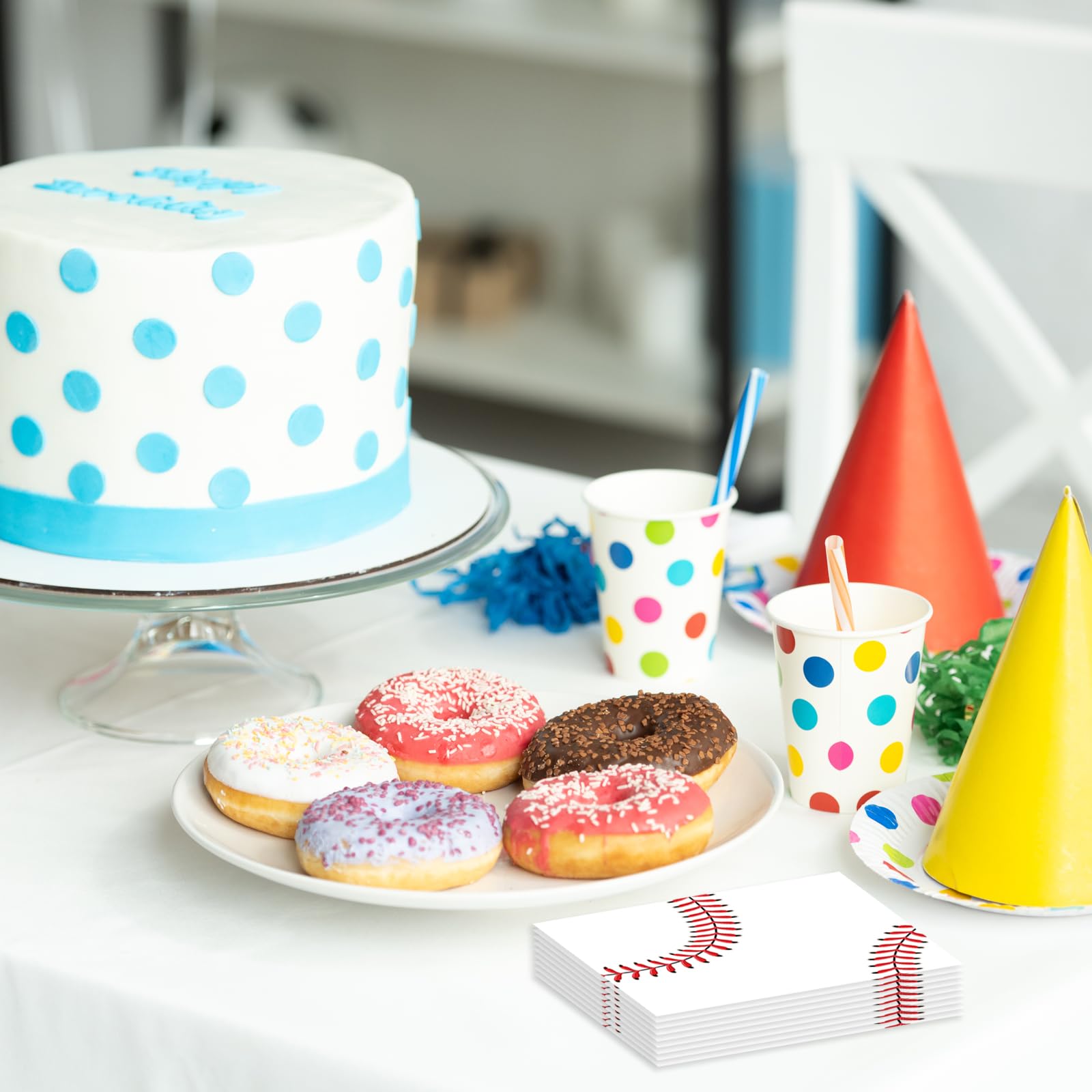 50-Pack Colorful Dot Birthday Napkins, 13 x 13 Inches