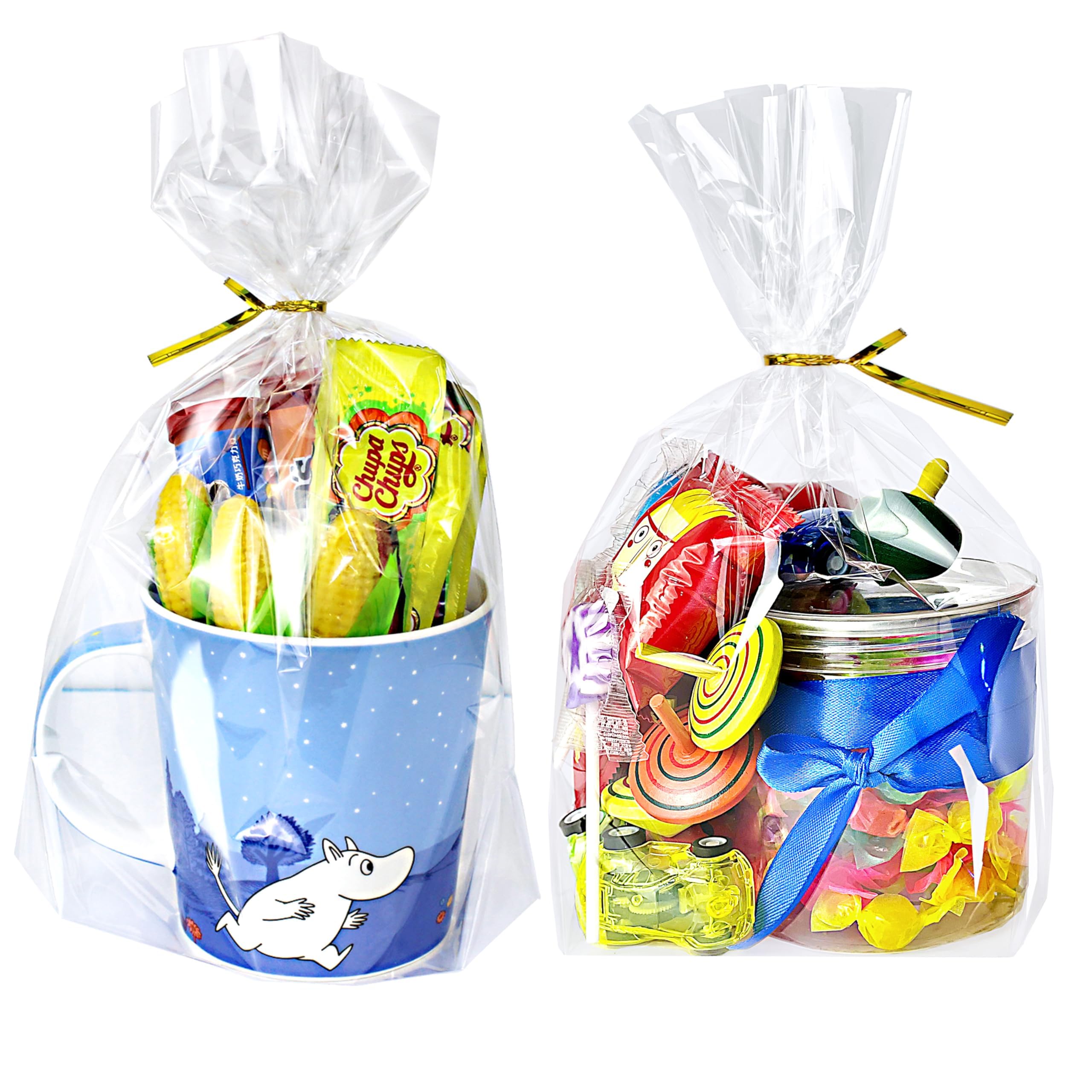 Clear Cellophane Stand-Up Gift Bags with Ties