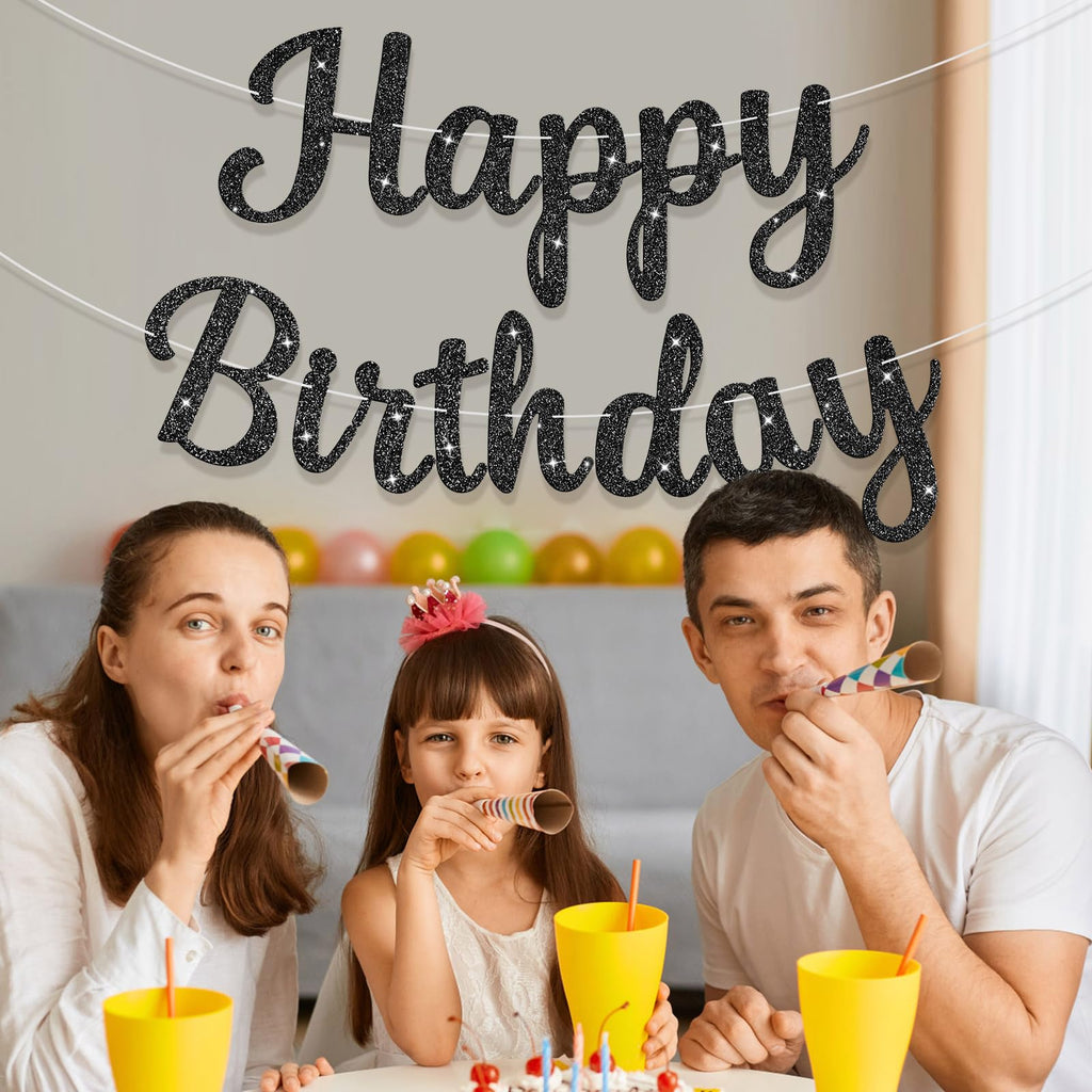 JHZMCRX Glitter Happy Birthday Banner Sign Birthday Garland Wall Door Banners Flag for Women Men Boys Girls Party Backdrop Decorations