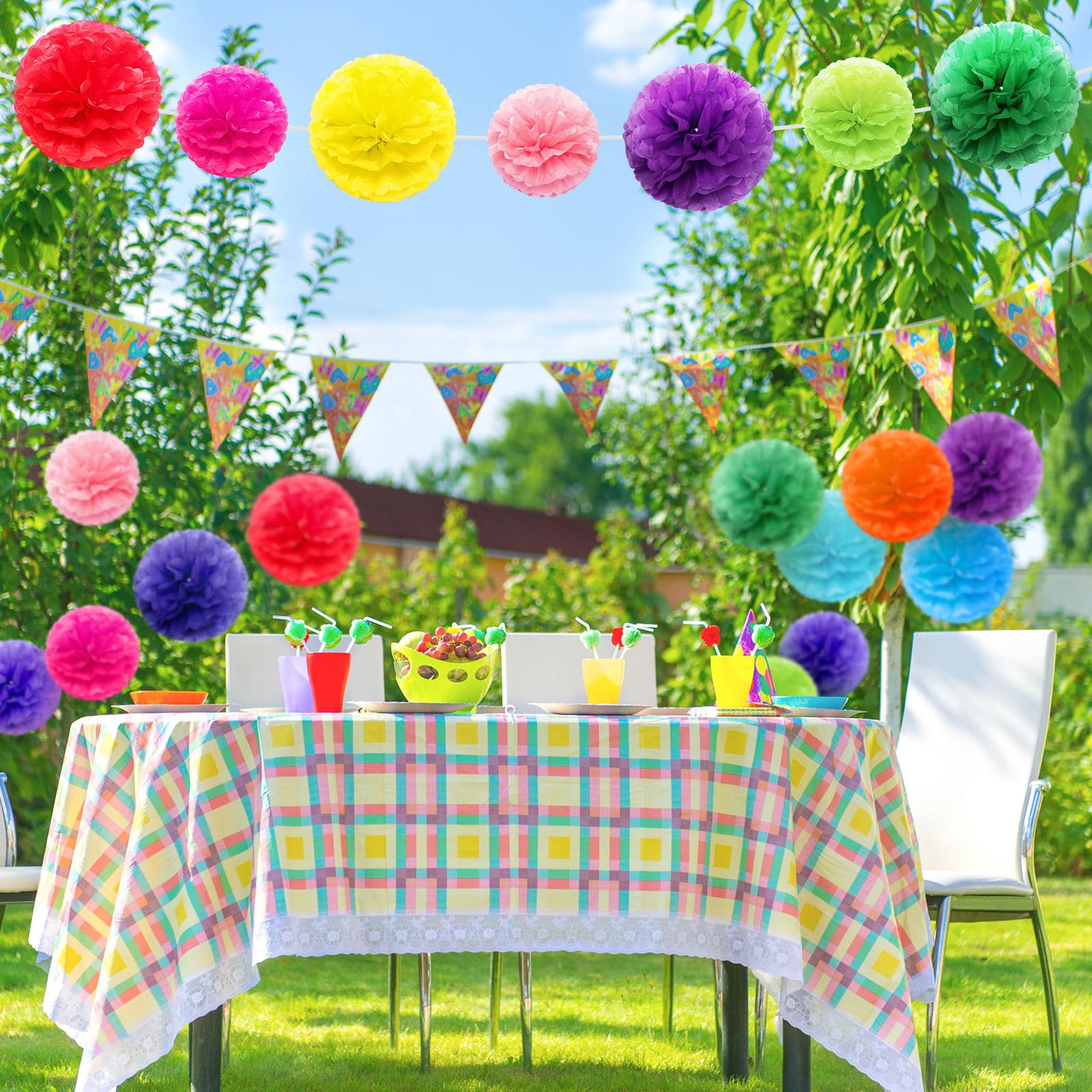 Yeaqee 30 Pcs Large Tissue Paper Pom Poms 14 12 10 Inch, Multicolor