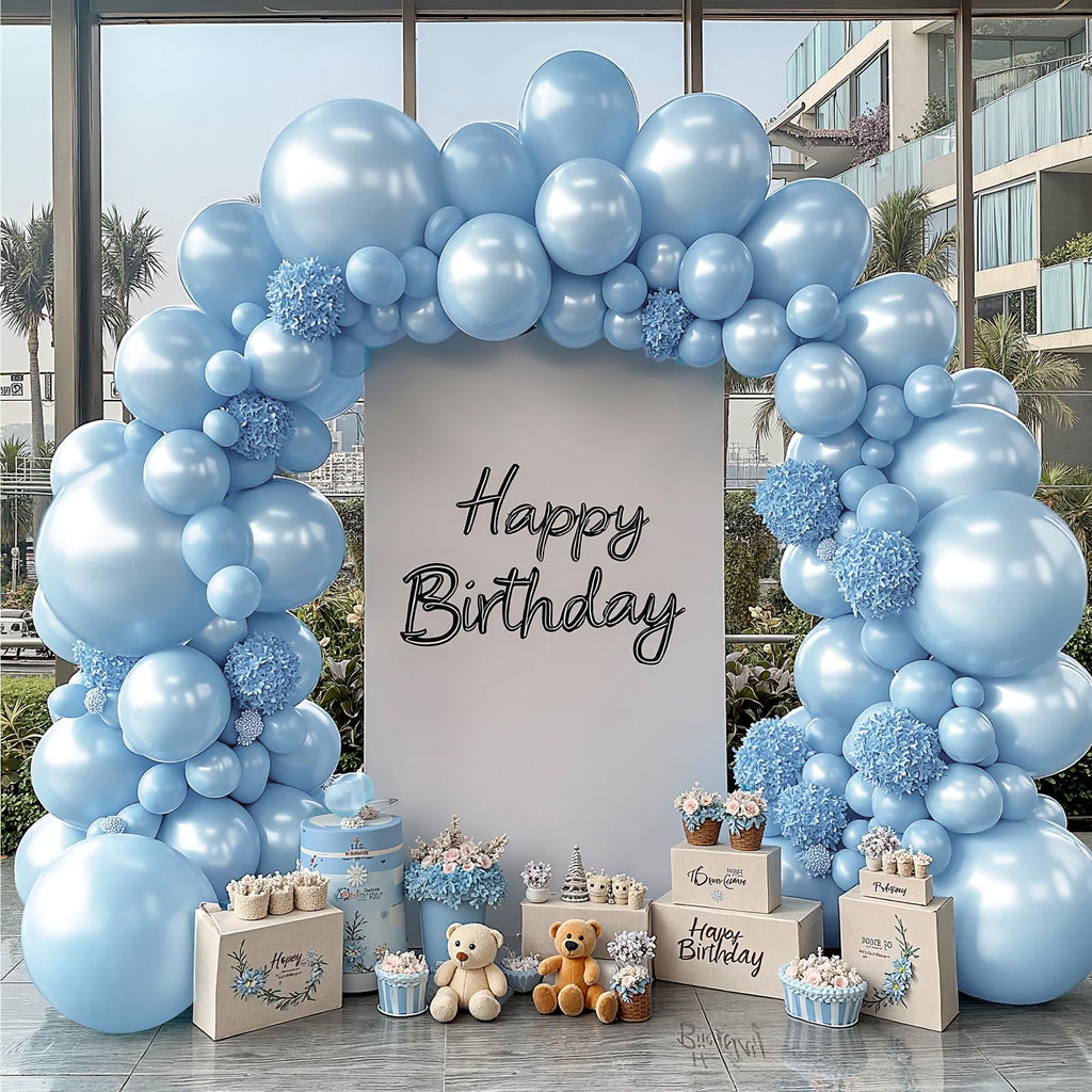 Pearl Balloon Arch Kit, Double Stuffed Pastel Blue Balloons Graland Different Size 18/12/10/5inch Light Baby Blue Balloons for Boy Baby Bridal Shower Wedding Party Decorations