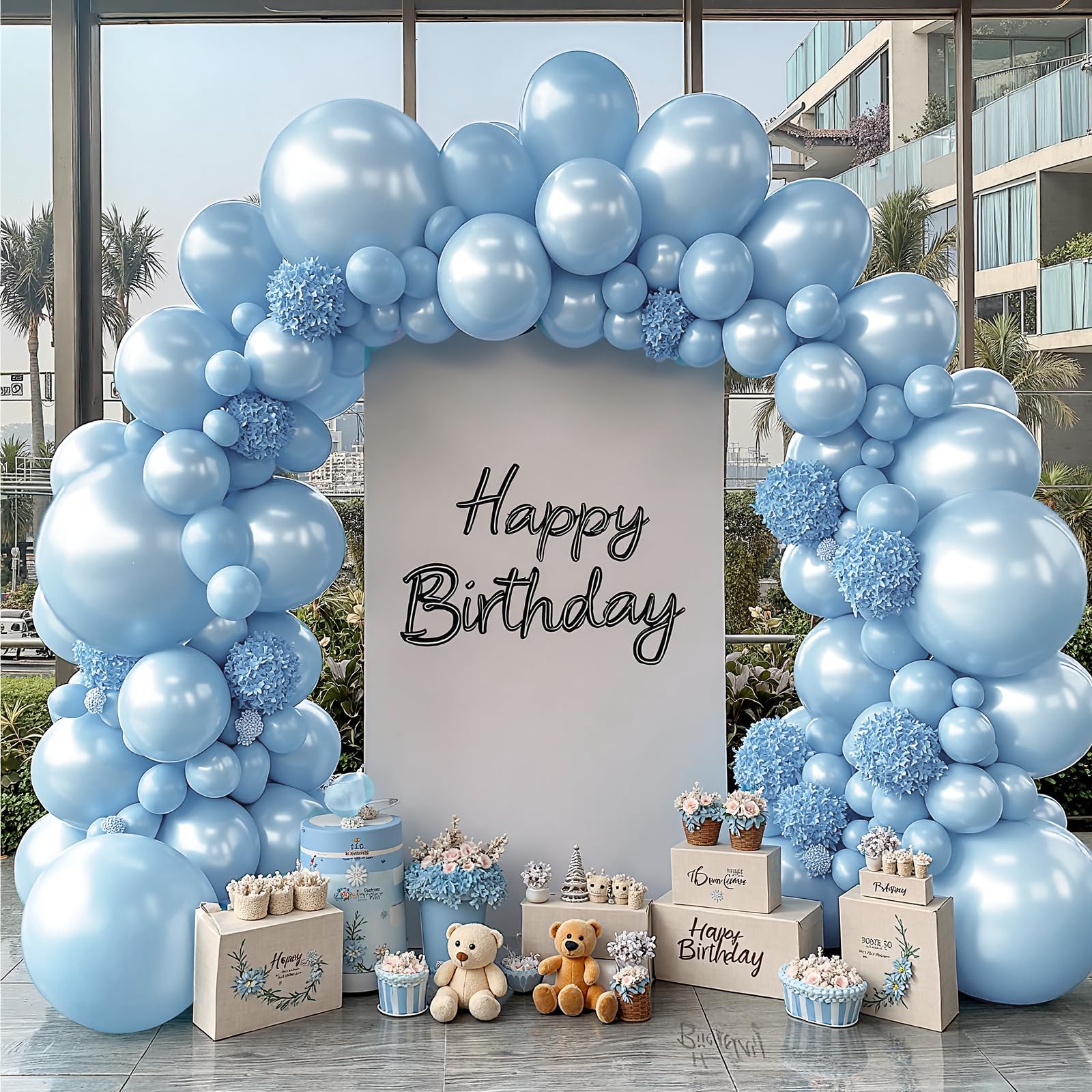 Pearl Balloon Arch Kit, Double Stuffed Pastel Blue Balloons Graland Different Size 18/12/10/5inch Light Baby Blue Balloons for Boy Baby Bridal Shower Wedding Party Decorations