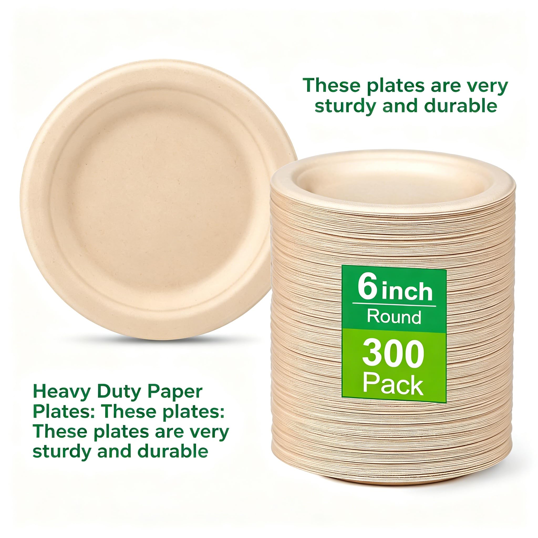 300-Pack 6-Inch Compostable Sugarcane Dessert Plates