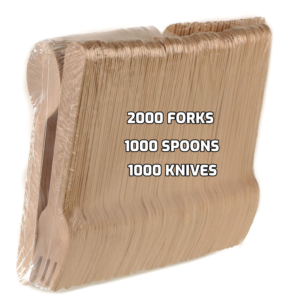 4000-Piece Compostable Wooden Cutlery Set, 3-in-1