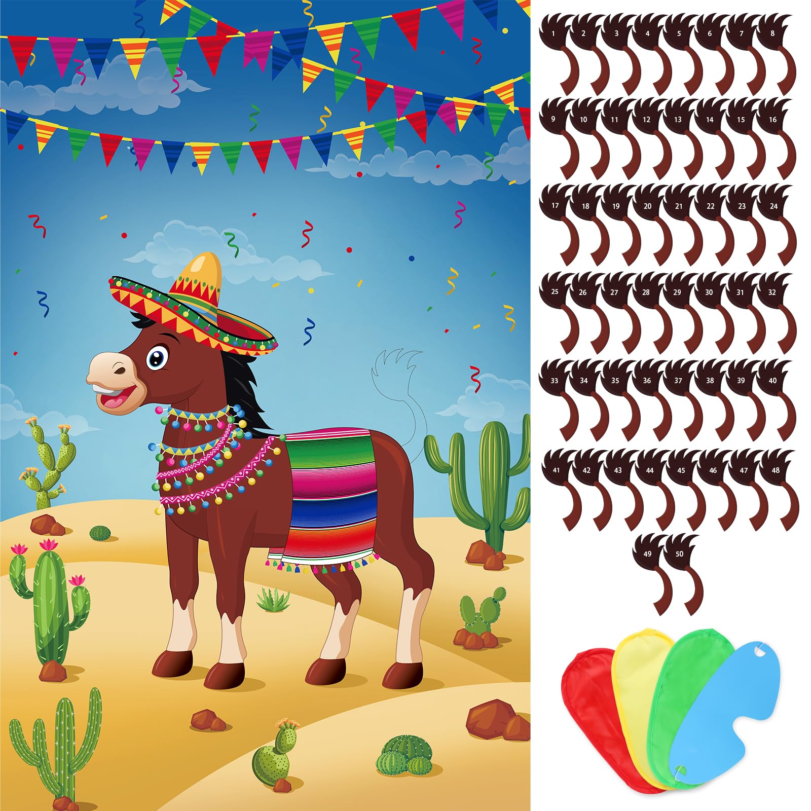 Pin the Tail on the Donkey Party Game with 50 Tails