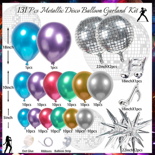 131-Piece Metallic Retro Disco Balloon Garland Kit