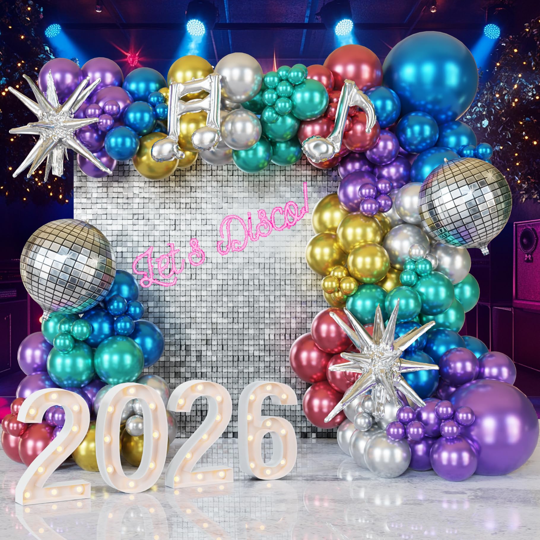 131-Piece Metallic Retro Disco Balloon Garland Kit