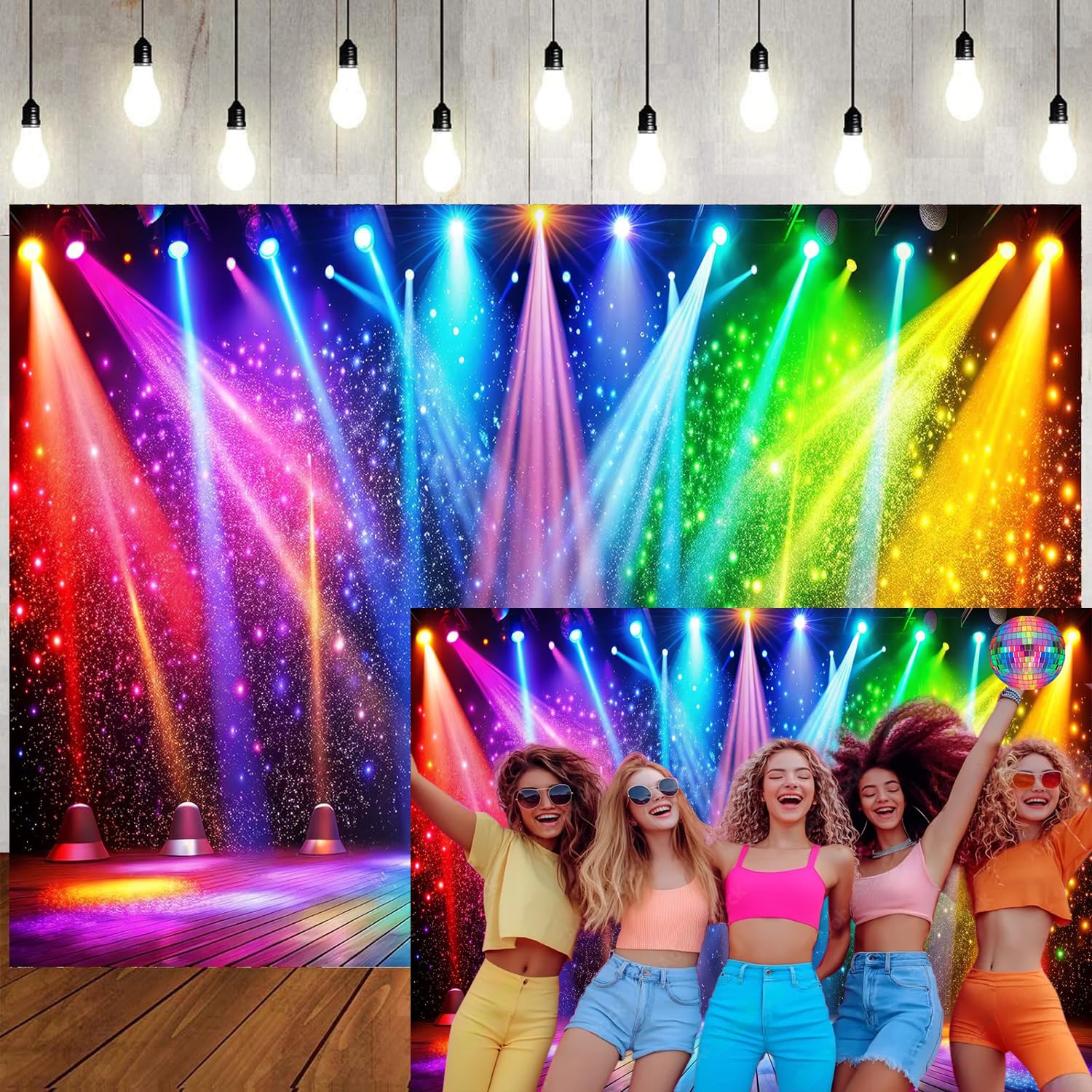 7 x 5 Ft Retro Rainbow Disco Fabric Party Backdrop