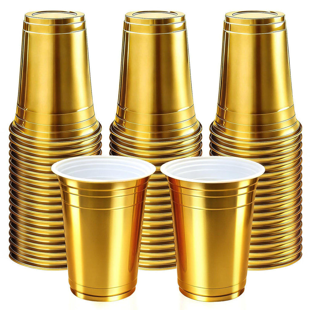 100-Pack 16 oz Gold Metallic Disposable Party Cups