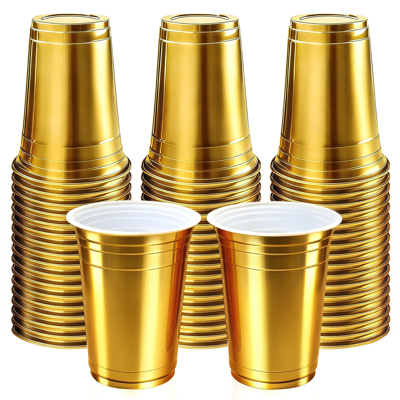 100-Pack 16 oz Gold Metallic Disposable Party Cups