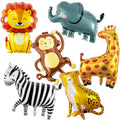 6 Pcs Safari Animal Balloons, Lion Zebra Giraffe Monkey Elephant Leopard