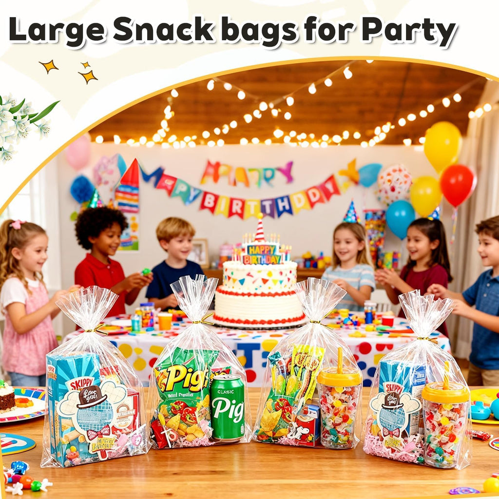 Clear Cellophane Stand-Up Gift Bags with Ties