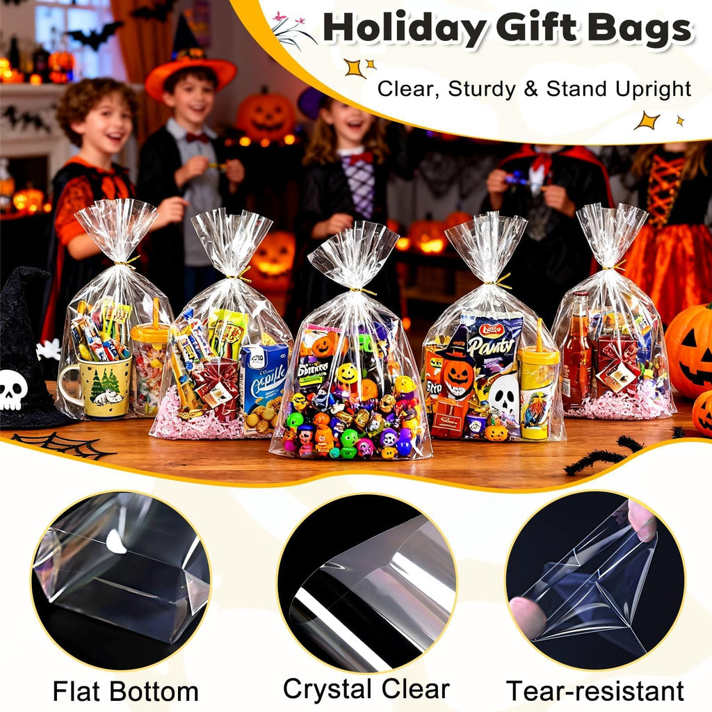Clear Cellophane Stand-Up Gift Bags with Ties